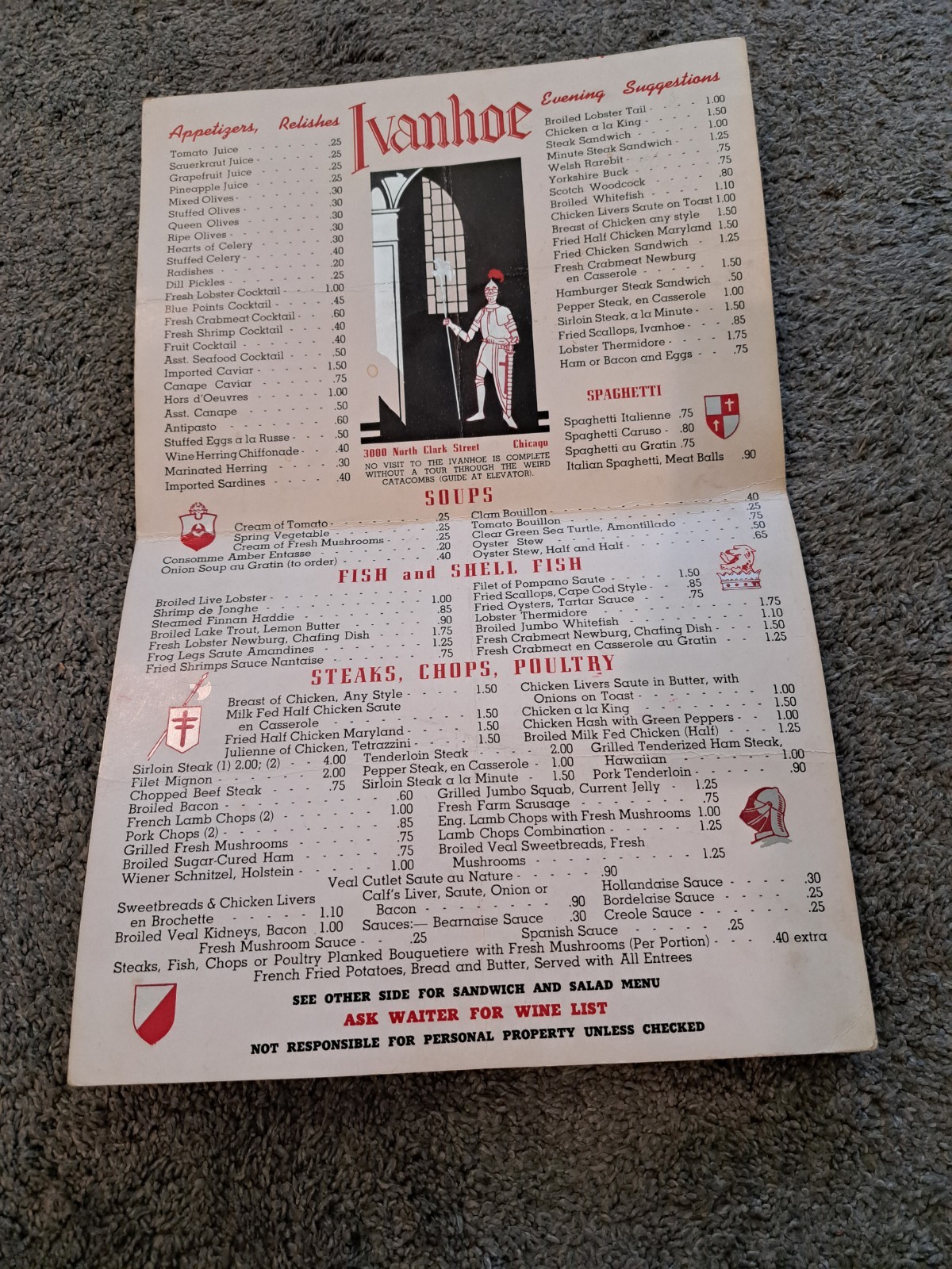 Vintage Menu The Ivanhoe Restaurant Chicago