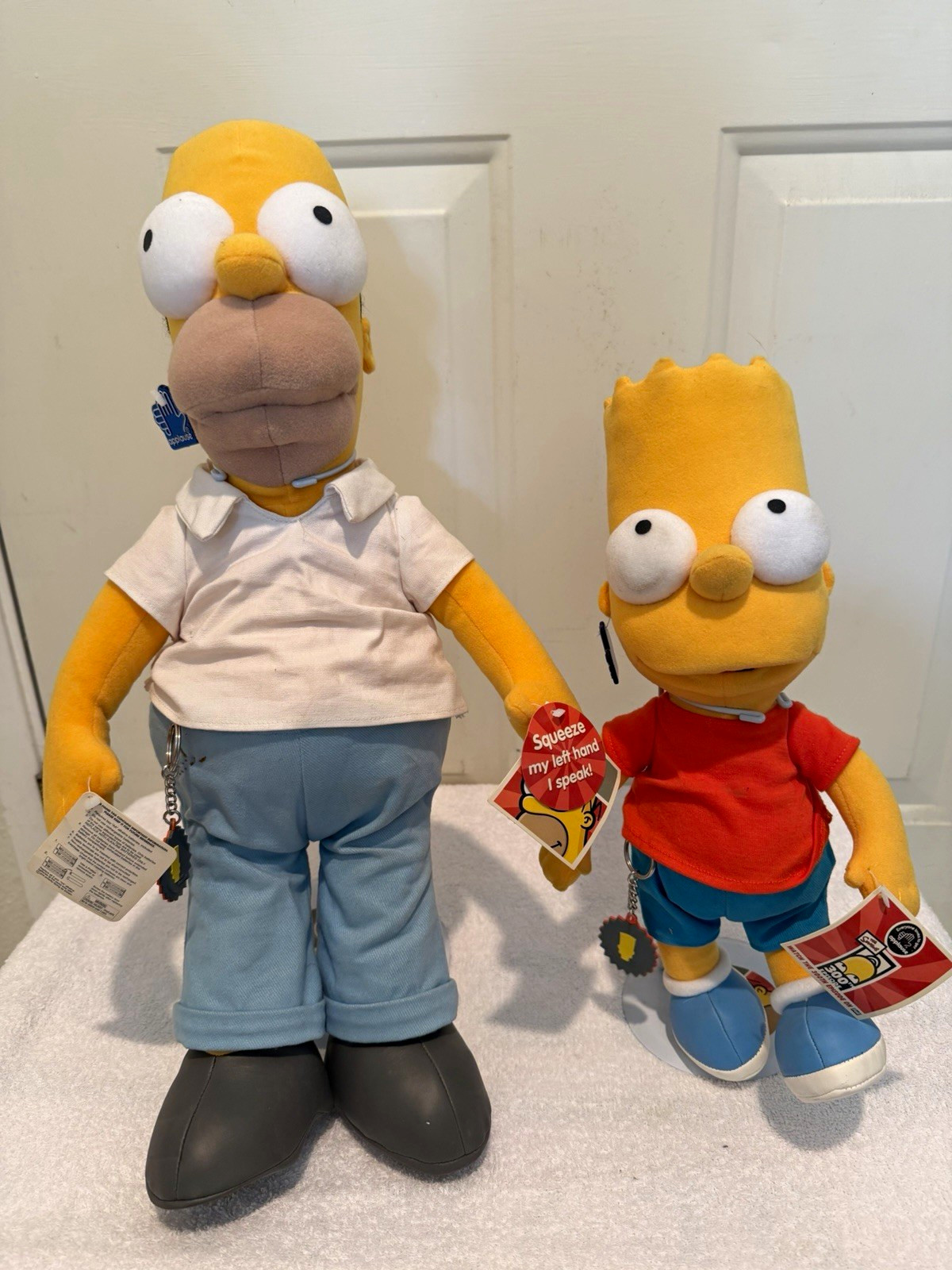 VTG The Simpsons Homer Talking Plush WORKS & Bart 300th Episode Lot Tags Stands