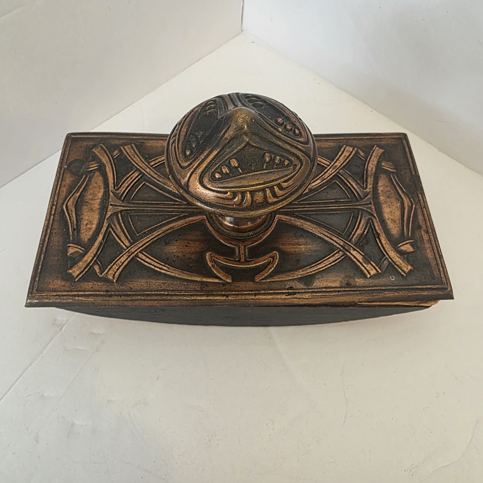Antique Art Nouveau Bronze Rocking Ink Blotter Cork Center - c1900