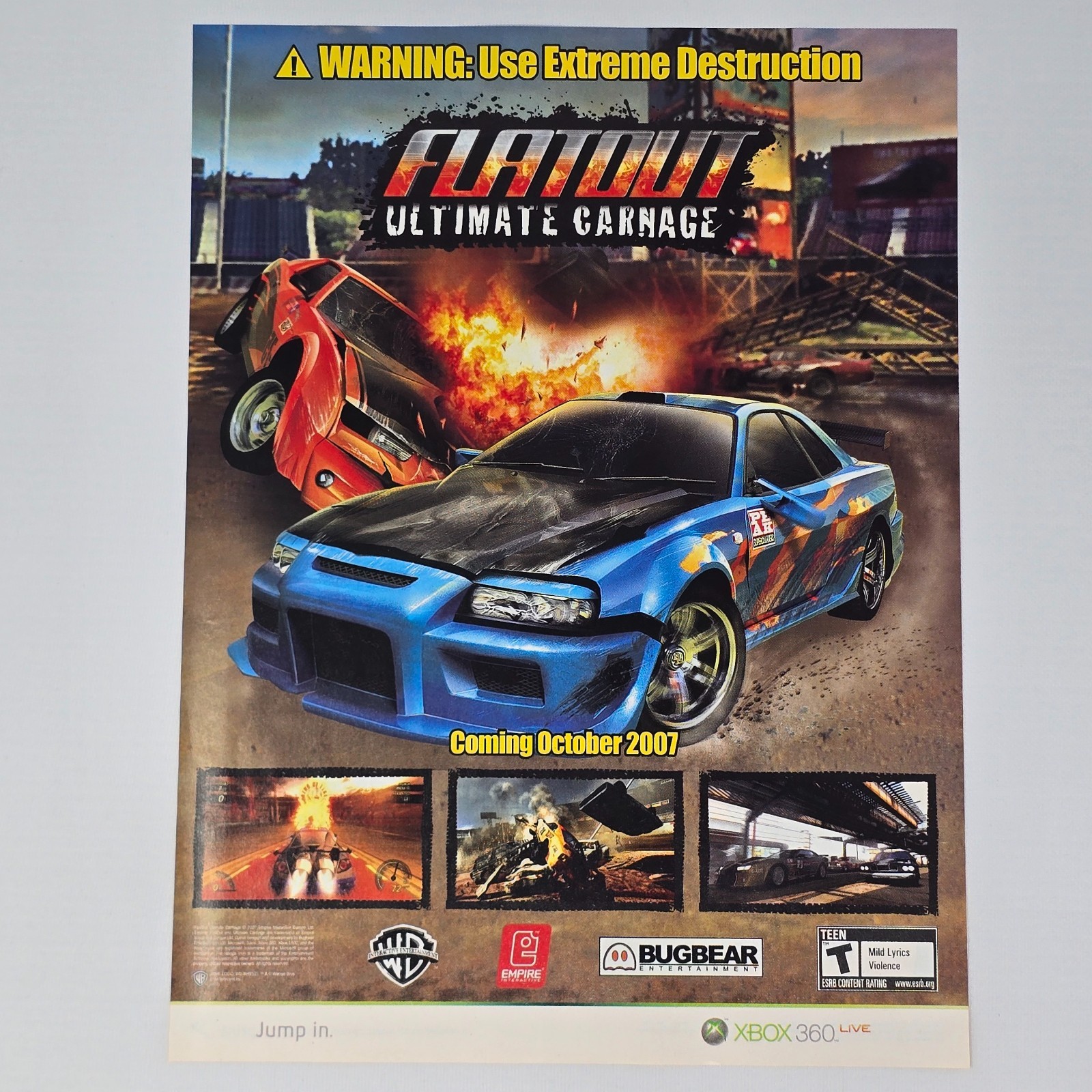 Flatout Ultimate Carnage Xbox 360 Extreme Destruction Print Ad/Poster