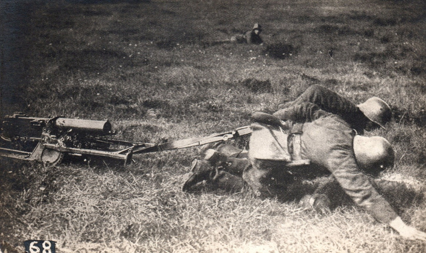 WWI German Army Soldiers Machine Gun Helmet Real Photo Postcard RPPC