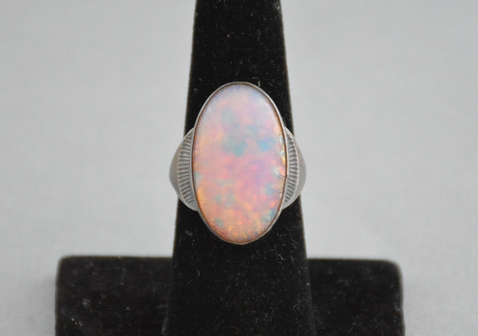 Vintage Fred Harvey  - Navajo Sterling Silver Ring -  Imitation Opal - Size 7