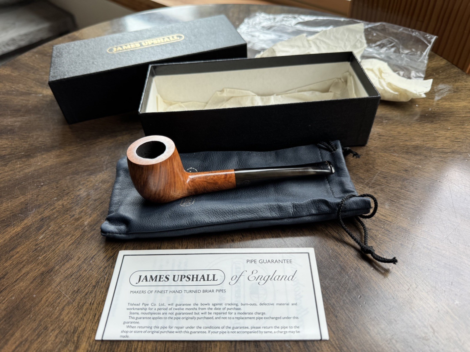 James Upshall B Grade Straight Grain Billiard Pipe Made in England BOX POUCH