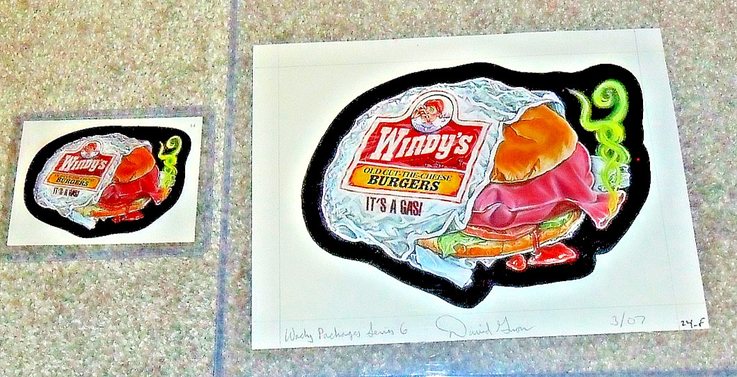 2007 TOPPS Wacky Packages #14 WENDYS WINDYS BURGERS ORIGINAL ART David Gross