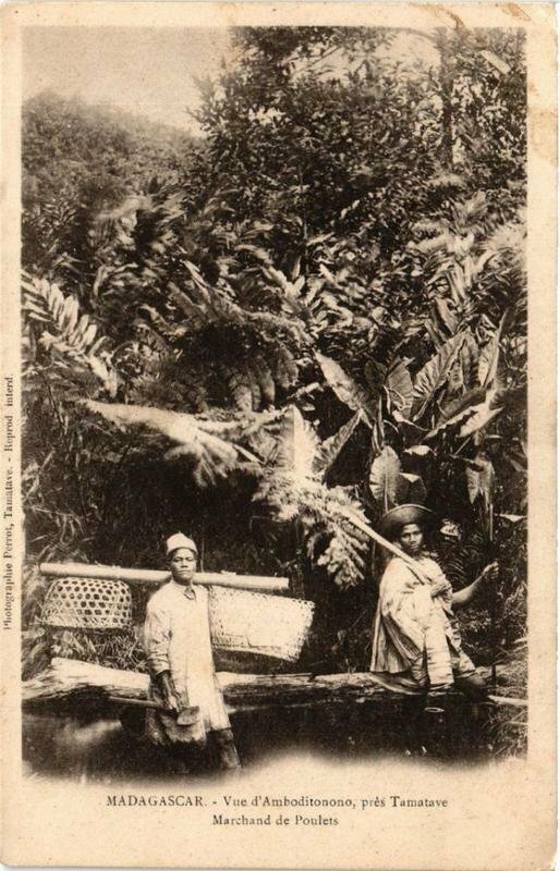 Old postcard AK View of Amboditonono. Chicken Merchant MADAGASCAR (626200)