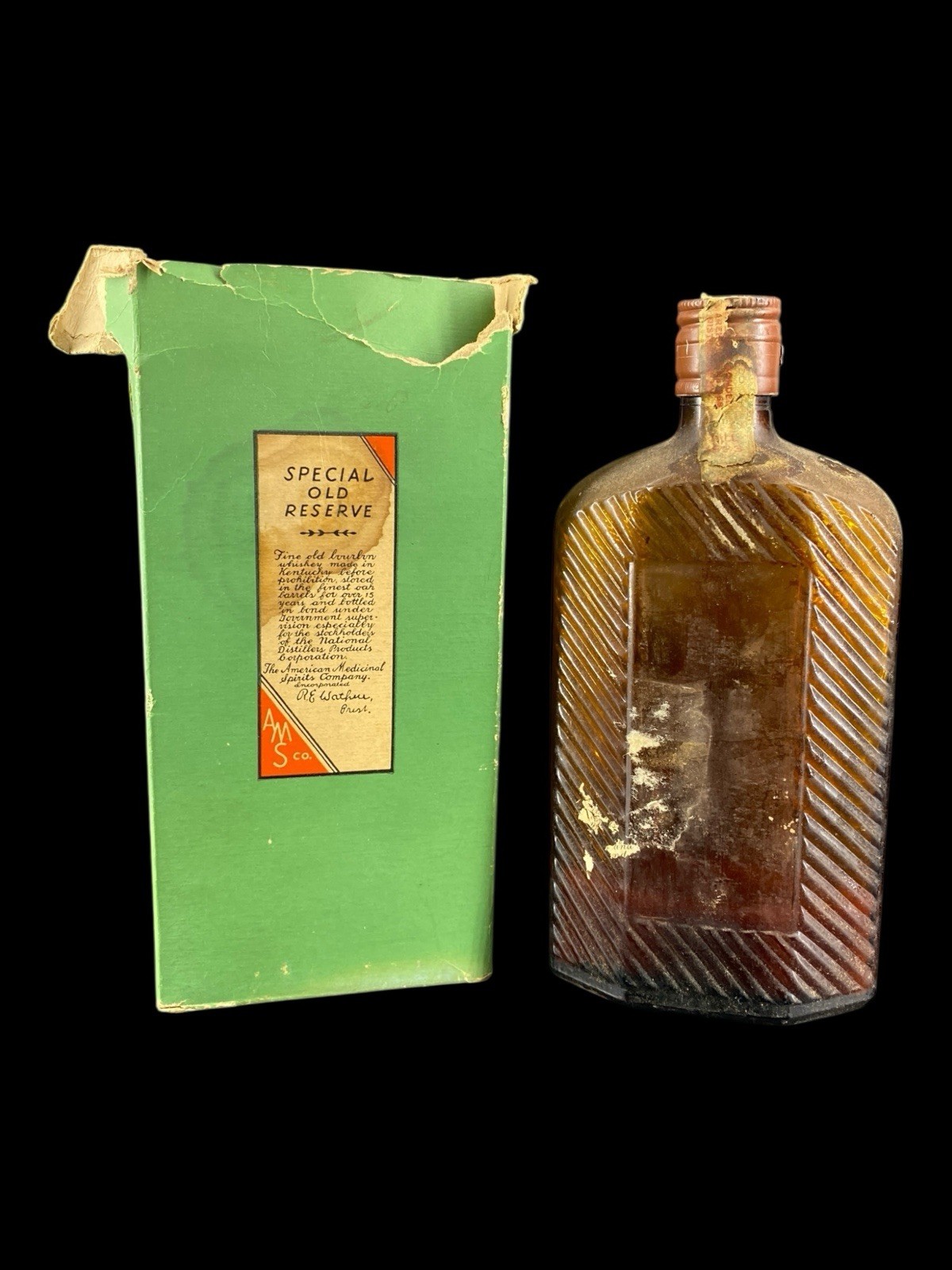 AMS Co 1933 Special Old Reserve Bourbon Sealed EMPTY Bottle w/ Box