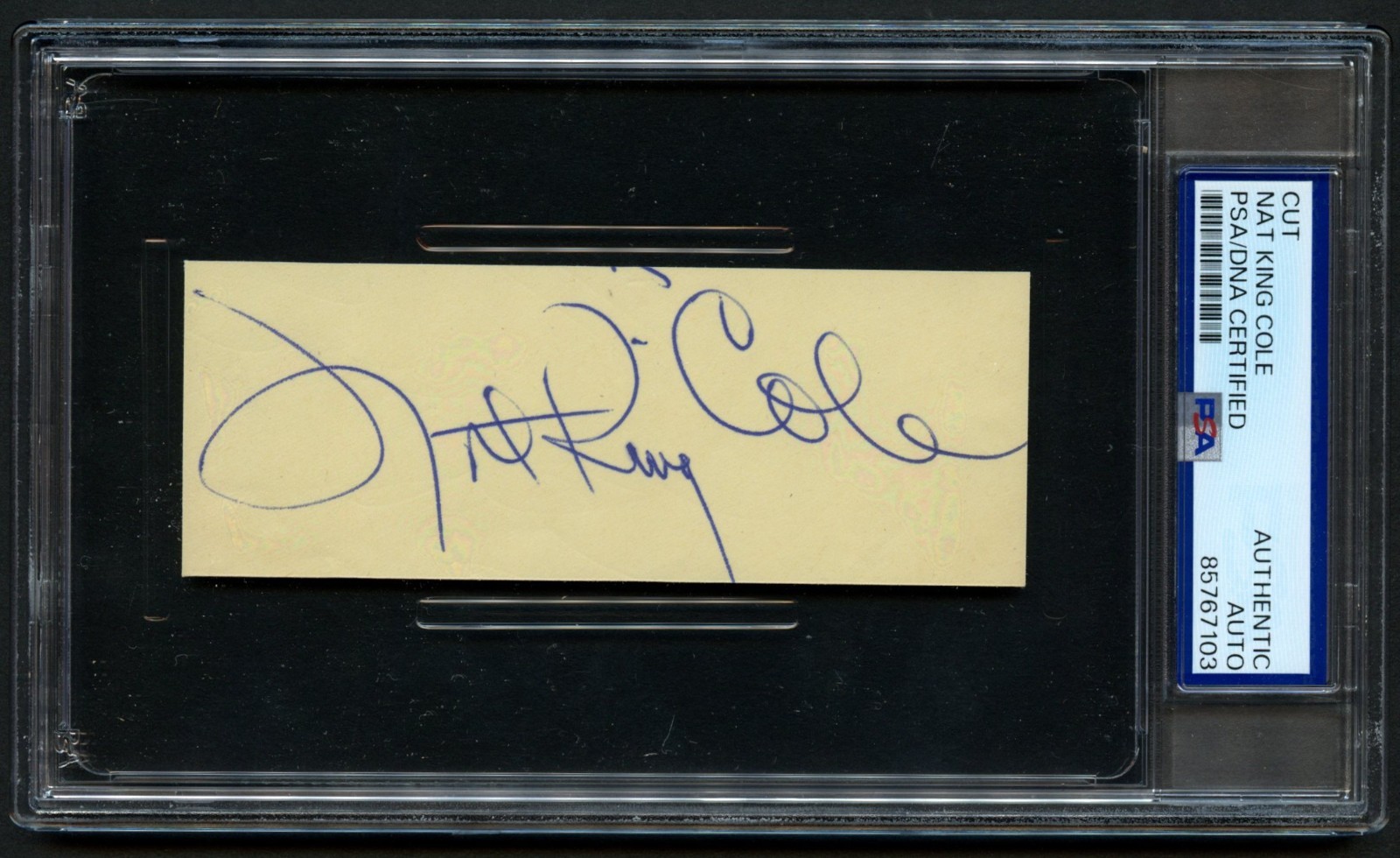 Nat King Cole d1965 signed autograph 1x5 cut Singer Unforgettable PSA Slabbed