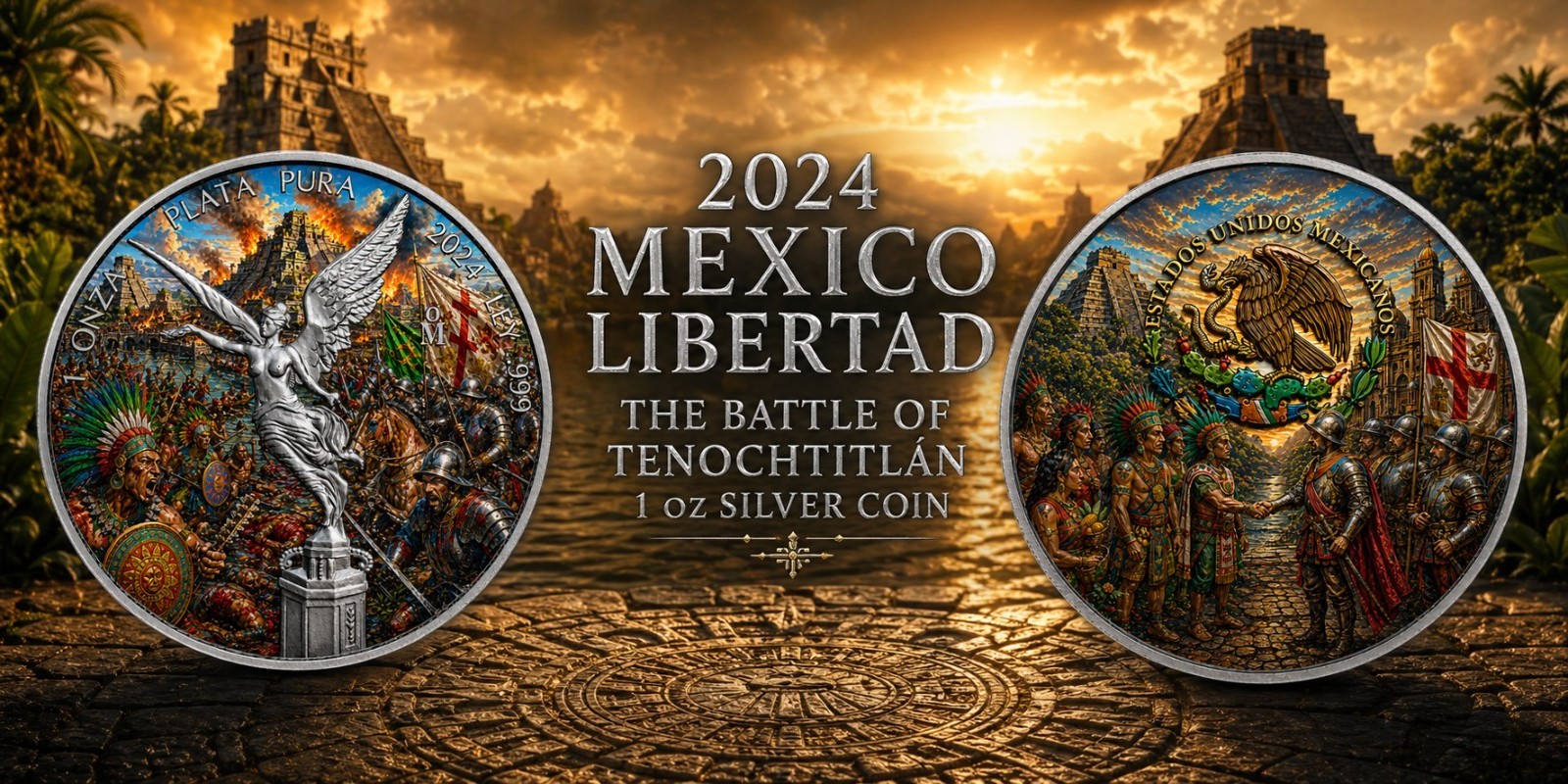 2024 Mexico 1oz Silver Libertad Battle Tenochtitlan Mintage 499 In Capsule & COA
