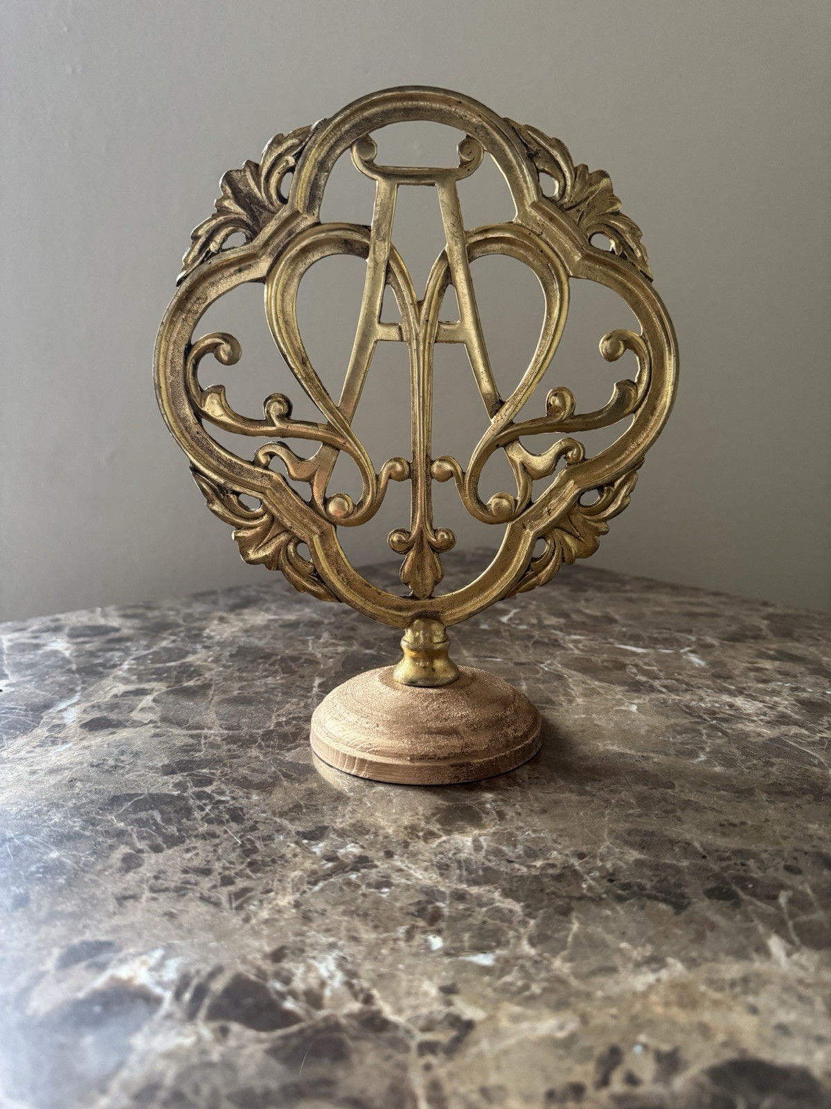 Antique Spanish Gilt Bronze Auspice Maria Marian Monogram Altar Display - 20 cm