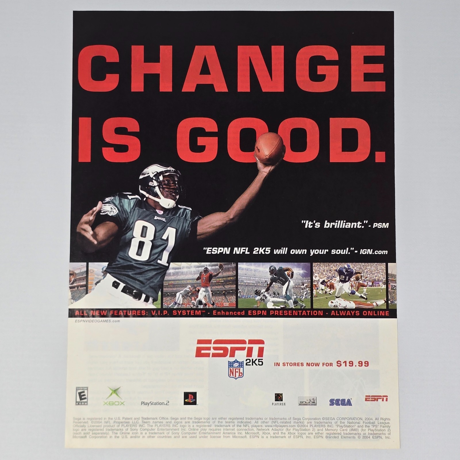 ESPN NFL 2K5 Xbox PlayStation 2 PS2 Change Is Good Print Ad/Poster