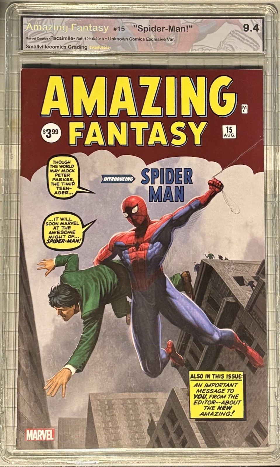 Amazing Fantasy #15 Facsimile (2019) Graded 9.4.  Unknown Comic Var. 🤗
