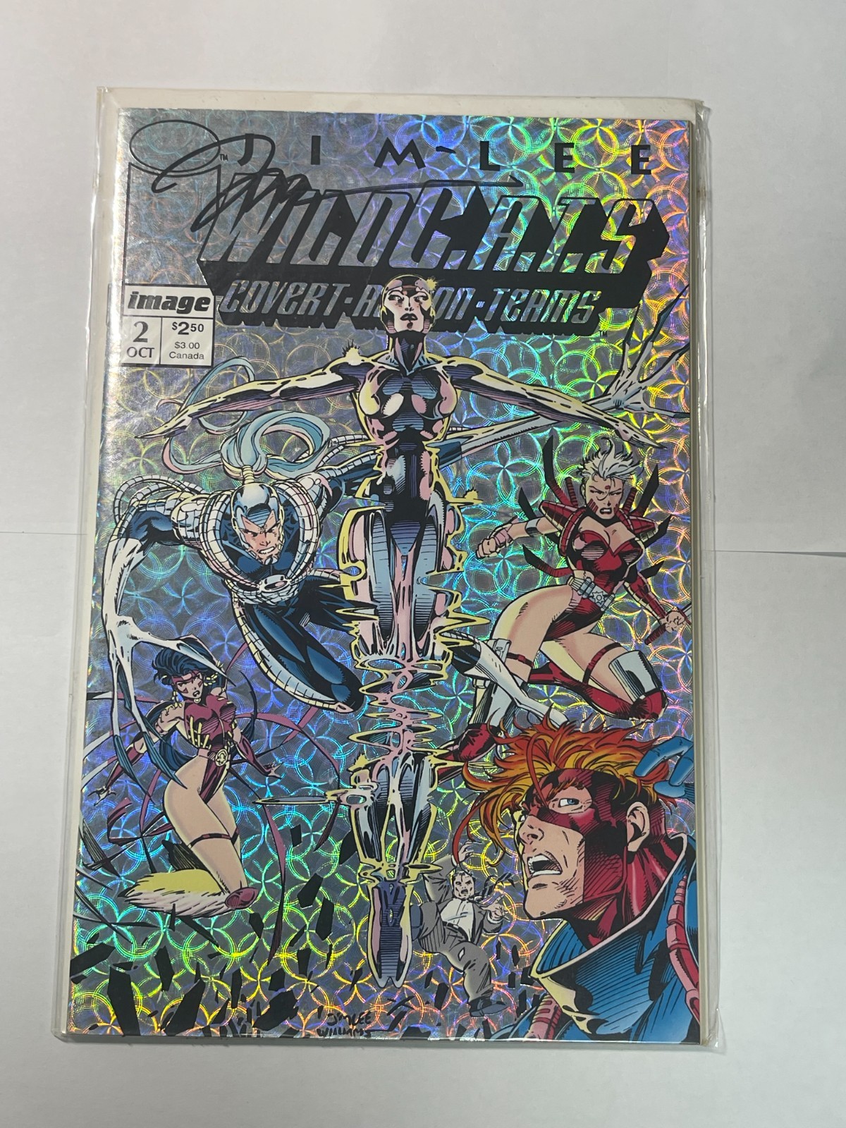 WildC.A.T.s #2 1992 Signed Jim Lee Prism Foil 1st Wetworks Image Comics
