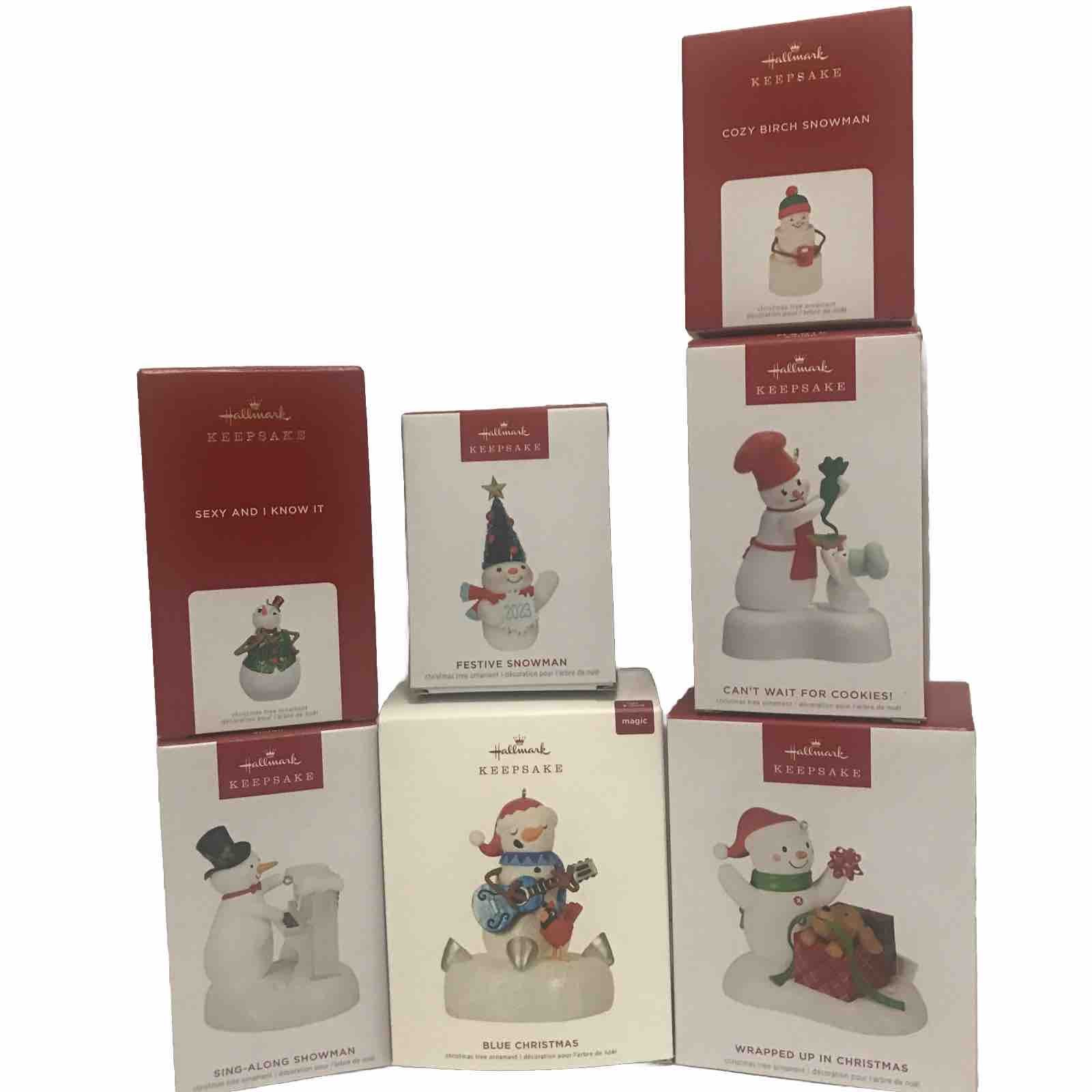 Hallmark Keepsake Ornament Snowman Bundle Blue Christmas 2019 21 22 23 24