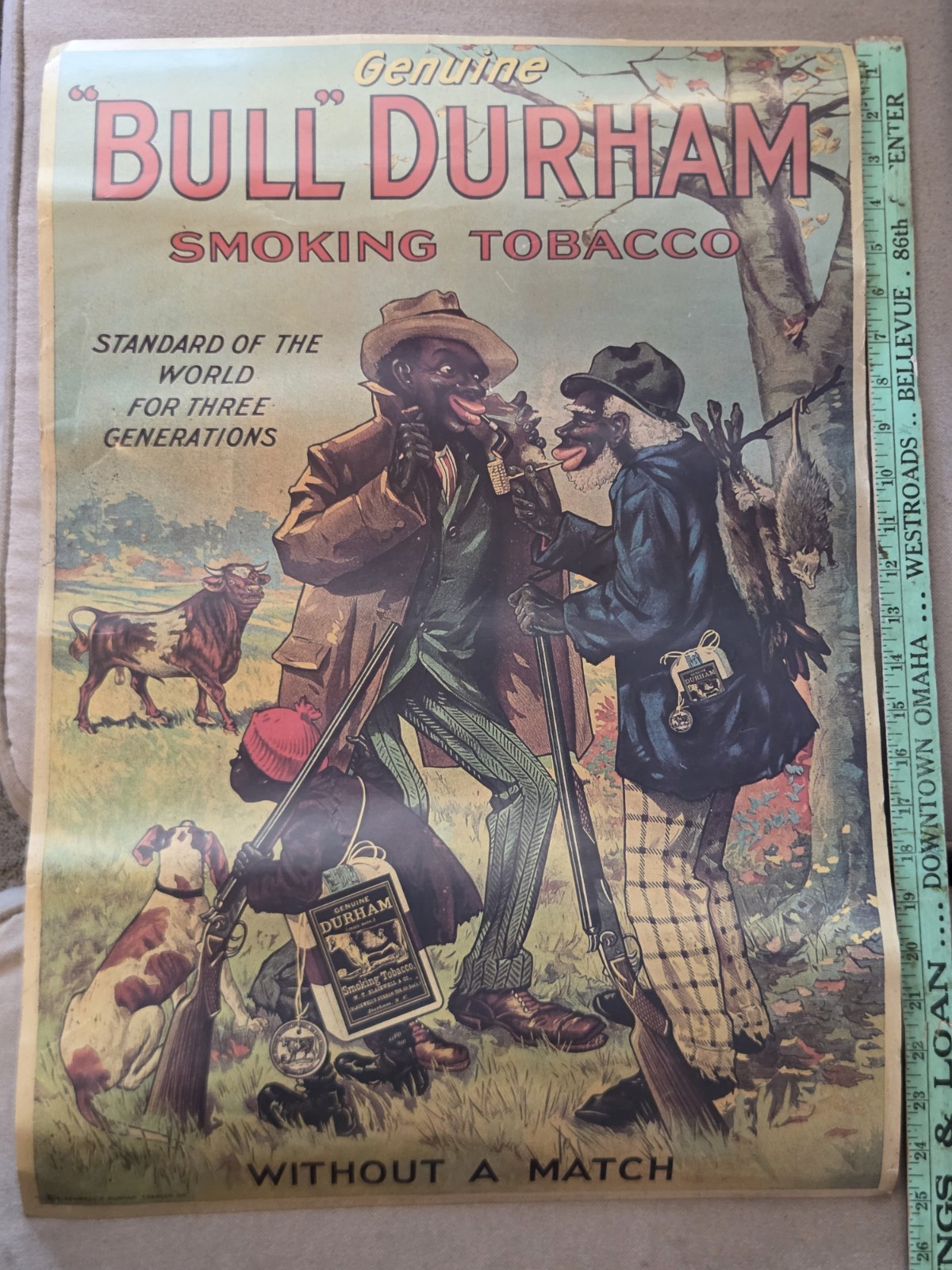Vintage Bull Durham Without a Match Tobacco Advertising Poster 18x25