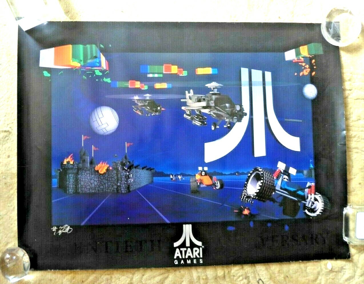 VINTAGE LOVELY LARGE POSTER ATARI GAMES 20TH ANNIVERSARY LTD EDT SIGNED c.1990