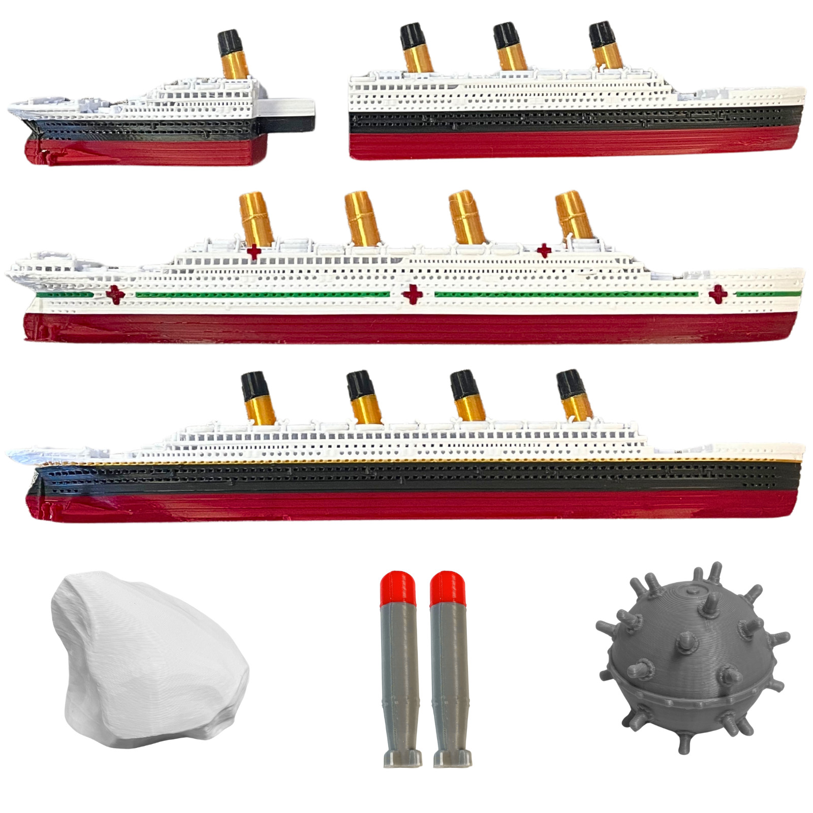 3 Pk Split In Half Titanic & Britannic & Olympic Bath Boat And Pool Toy
