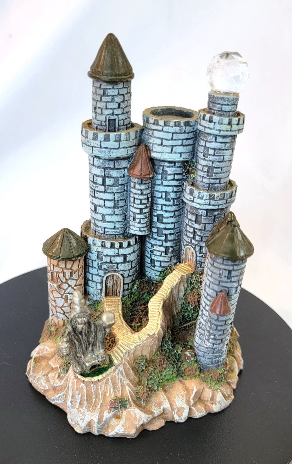 Fairy Tale Castle Towers Crystal Ball Fantasy Pewter Wizard Mini Figurine EUC