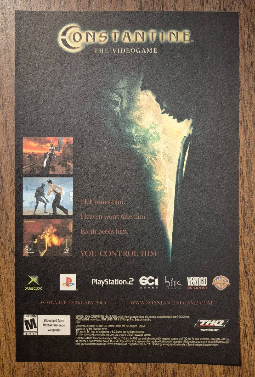 2005 CONSTANTINE Video Game PS2 XBox Vertigo Comics Promo Art - Print Ad/Ad Page