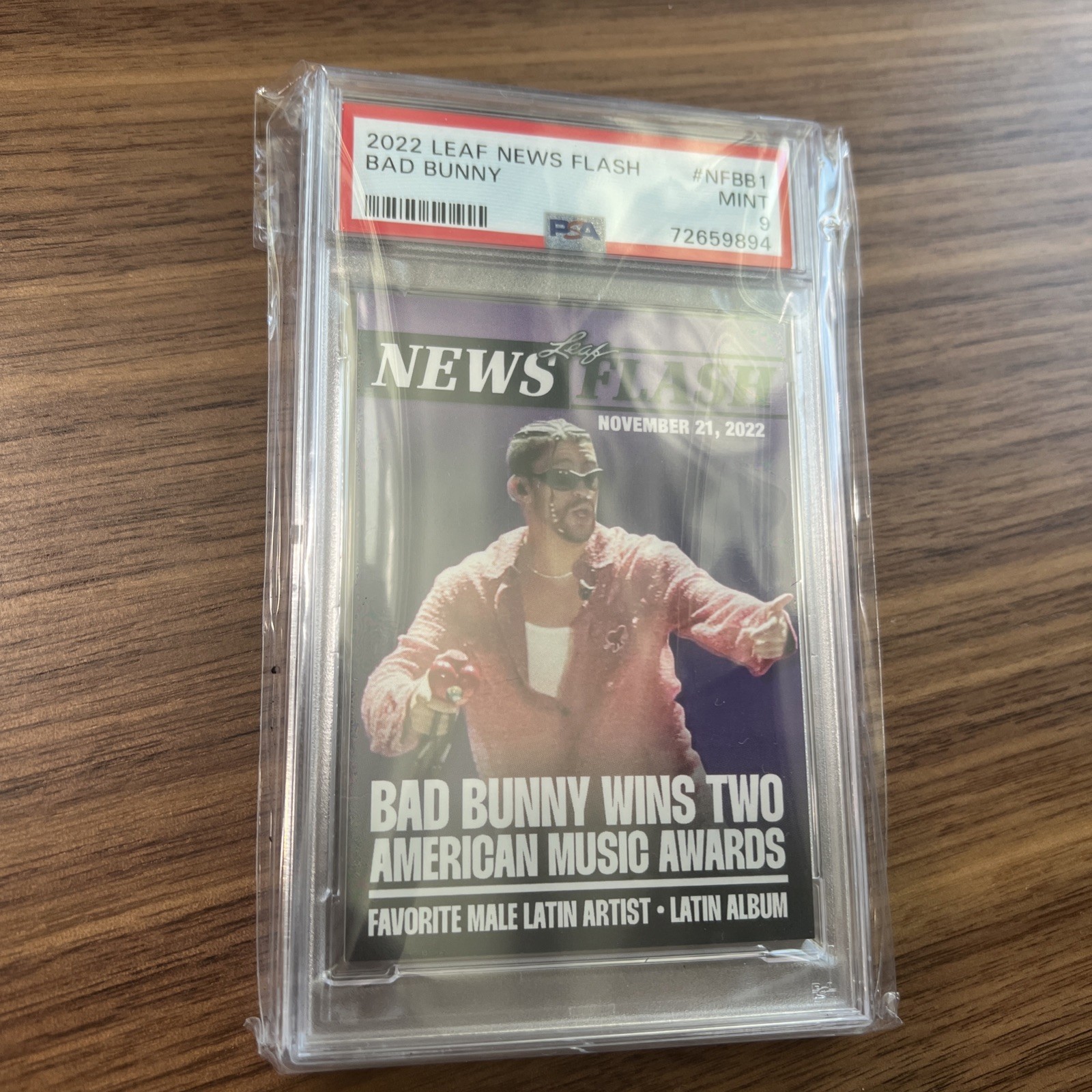 2022 Leaf News Flash Bad Bunny Wins Two AMA NF-BB1 Rookie Card RC /361 PSA 9