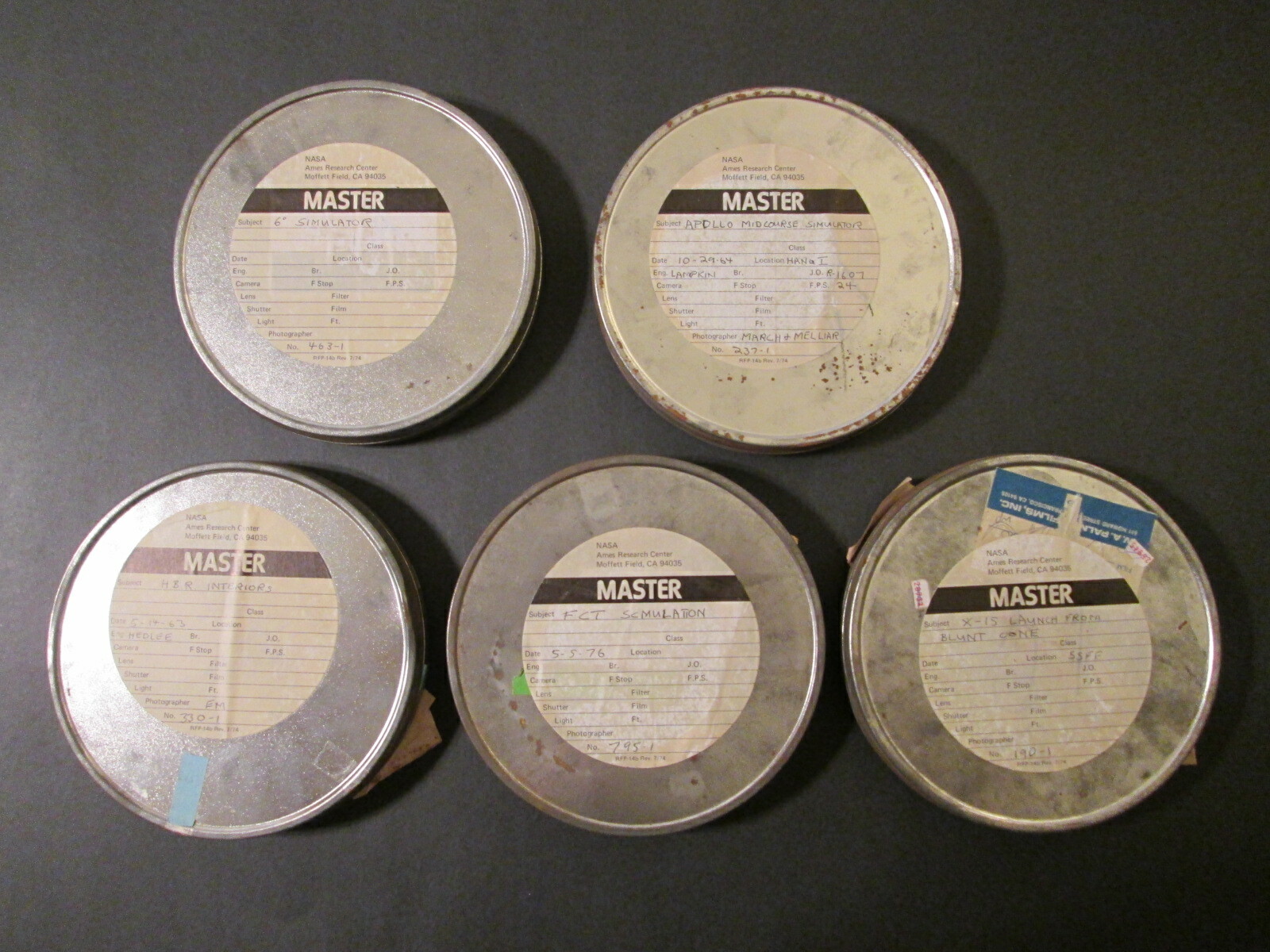 5 Empty NASA FILM CANISTERS w/ Very Interesting Notations ~1974 Labels ~ Lot #1