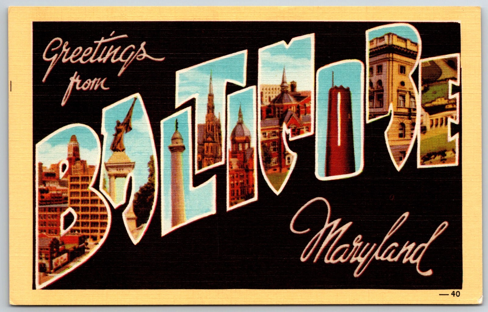 large letter greetings from baltimore maryland MD Linen UNP postcard