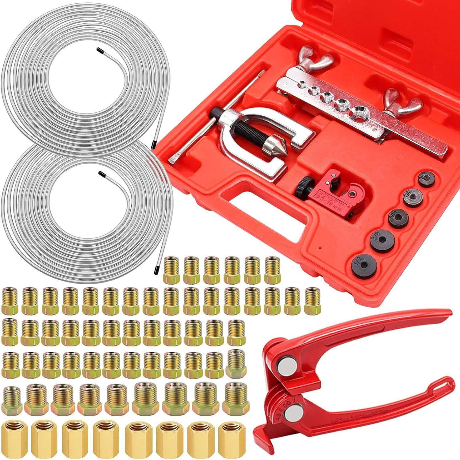 25 Ft 3/16 + 1/4 Zinc Coated Alloy Brake Line Kit(Includes 48 Fittings and 8 Uni