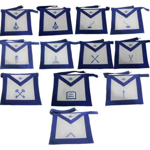 Masonic Blue Lodge Officer Aprons Set of 12 Adjustable Belt Synthetic Leather