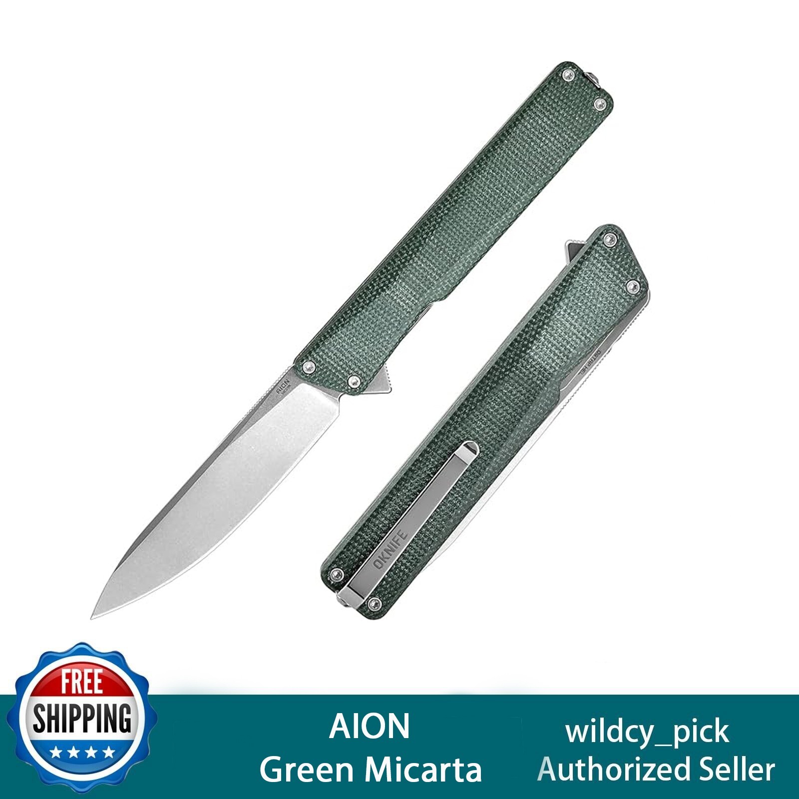 OKNIFE AION Folding Pocket Knife 3.53-Inch 14C28N Steel Durable Handle Rail Lock
