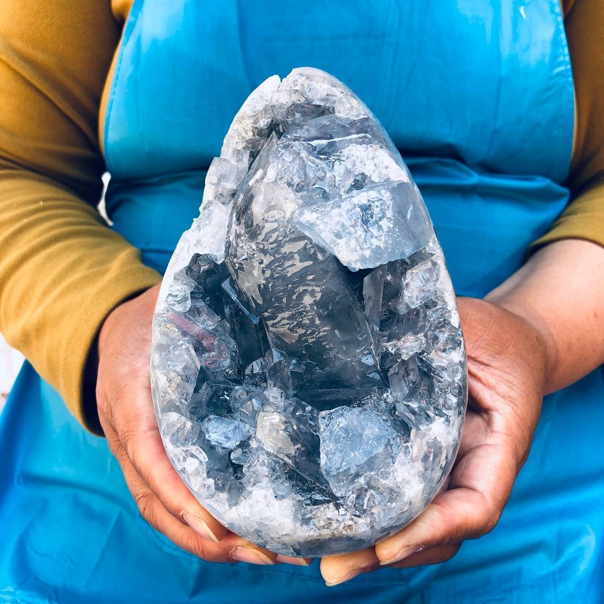 4.57LB Natural Blue Celestite Geode Quartz Crystal Mineral Specimen Healing