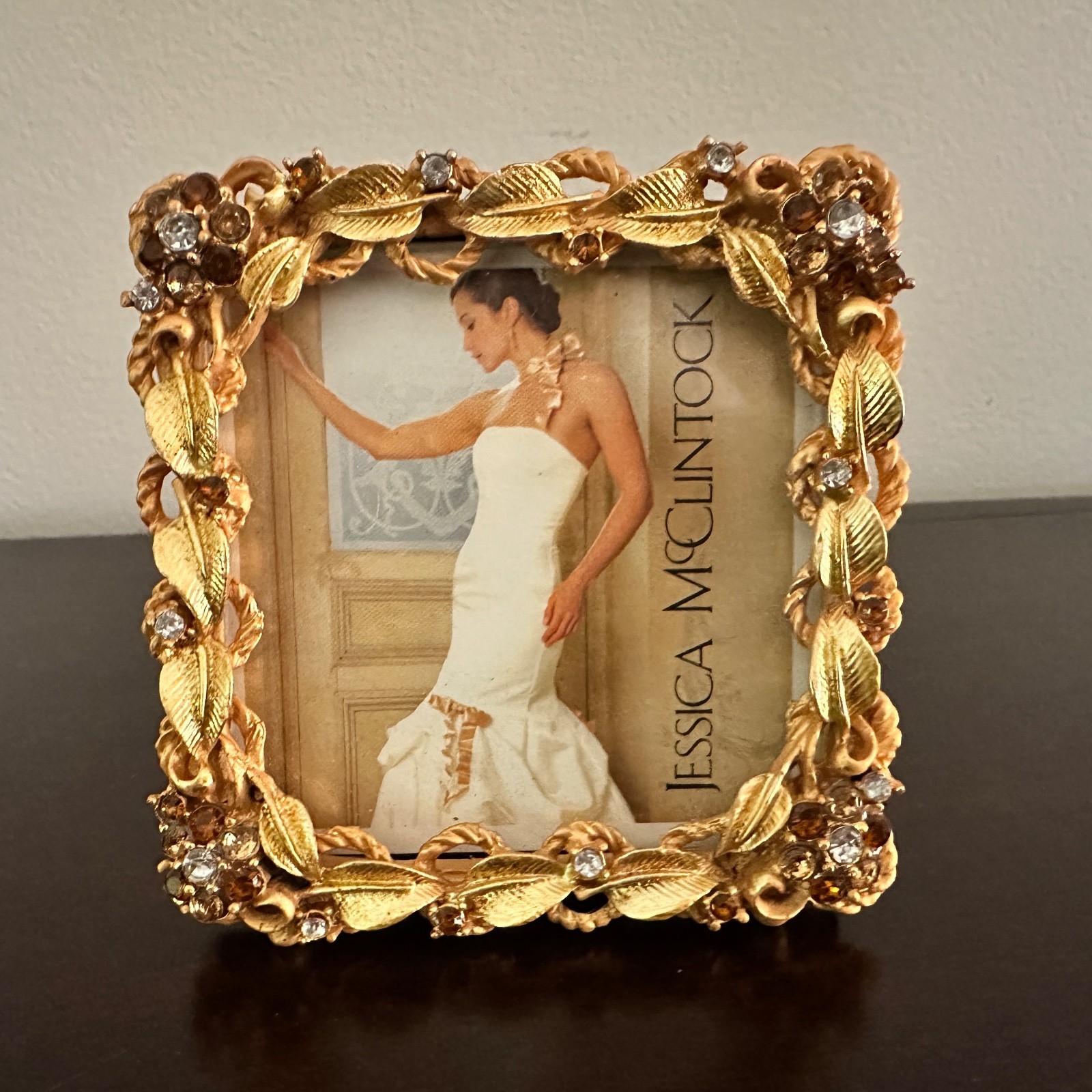 Vintage 3”x 3” Gold Rhinestone Jessica McClintock Ornate Photo Frame New