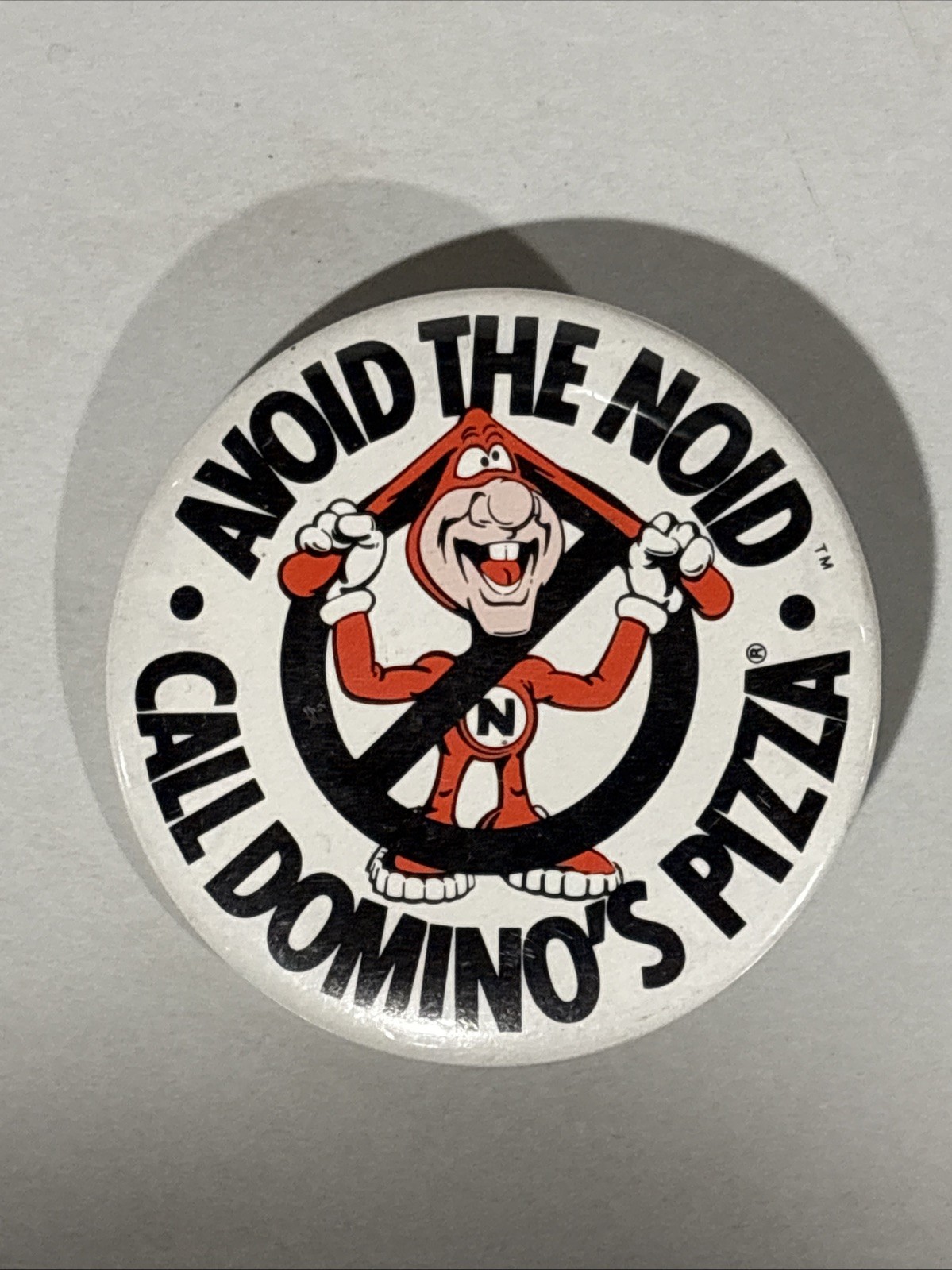 Avoid The Noid Call Domino\'s Pizza Graphic Mascot Vintage-Metal Pinback Button 