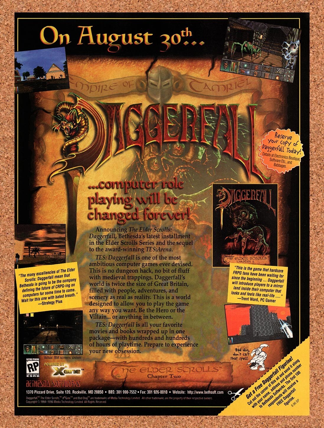 1996 Elder Scrolls II Daggerfall PC Original Advertisement / Retro Promo v1