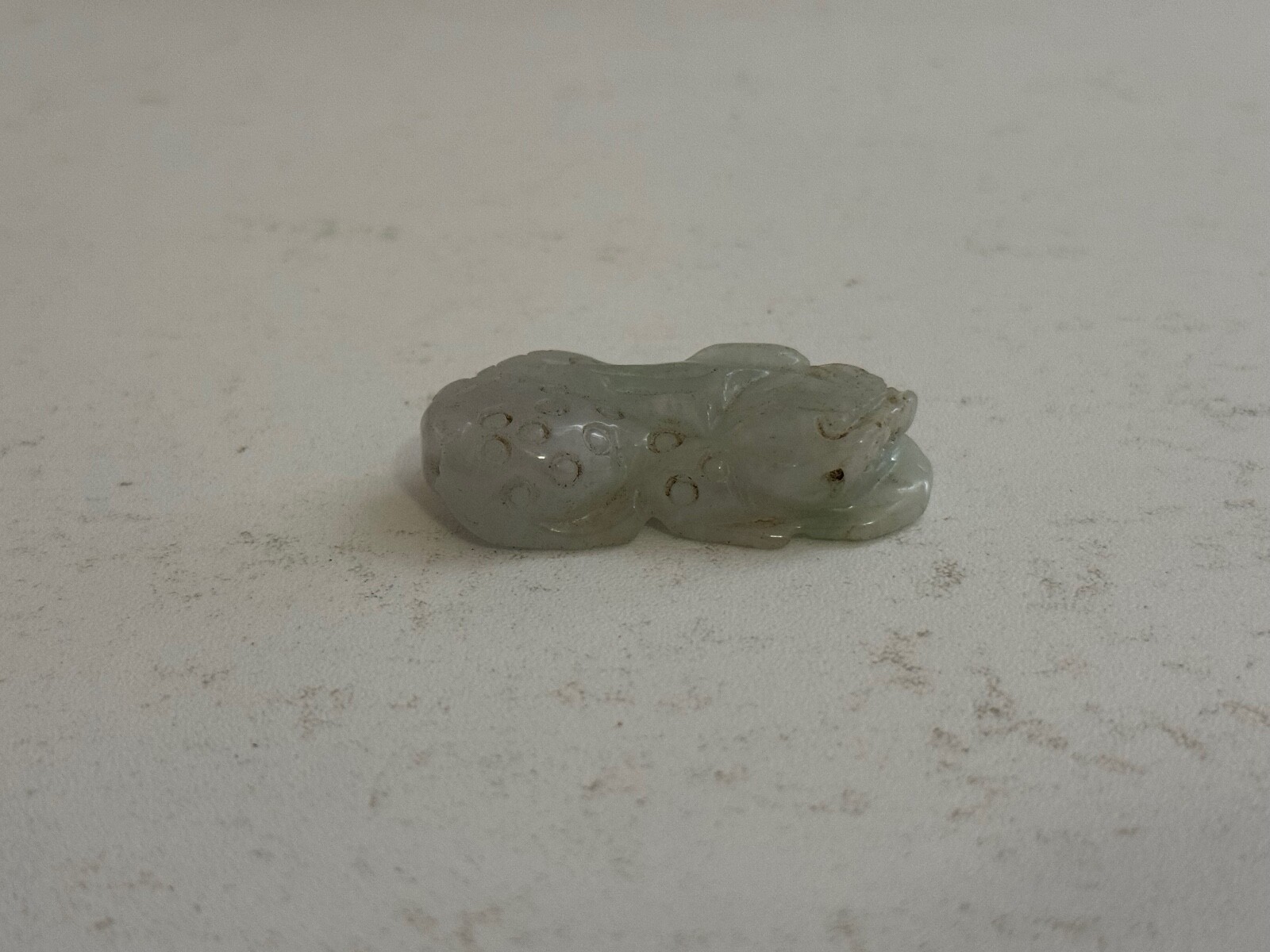 Chinese Unknown Age Green Hardstone Carving Spotted Beast Animal