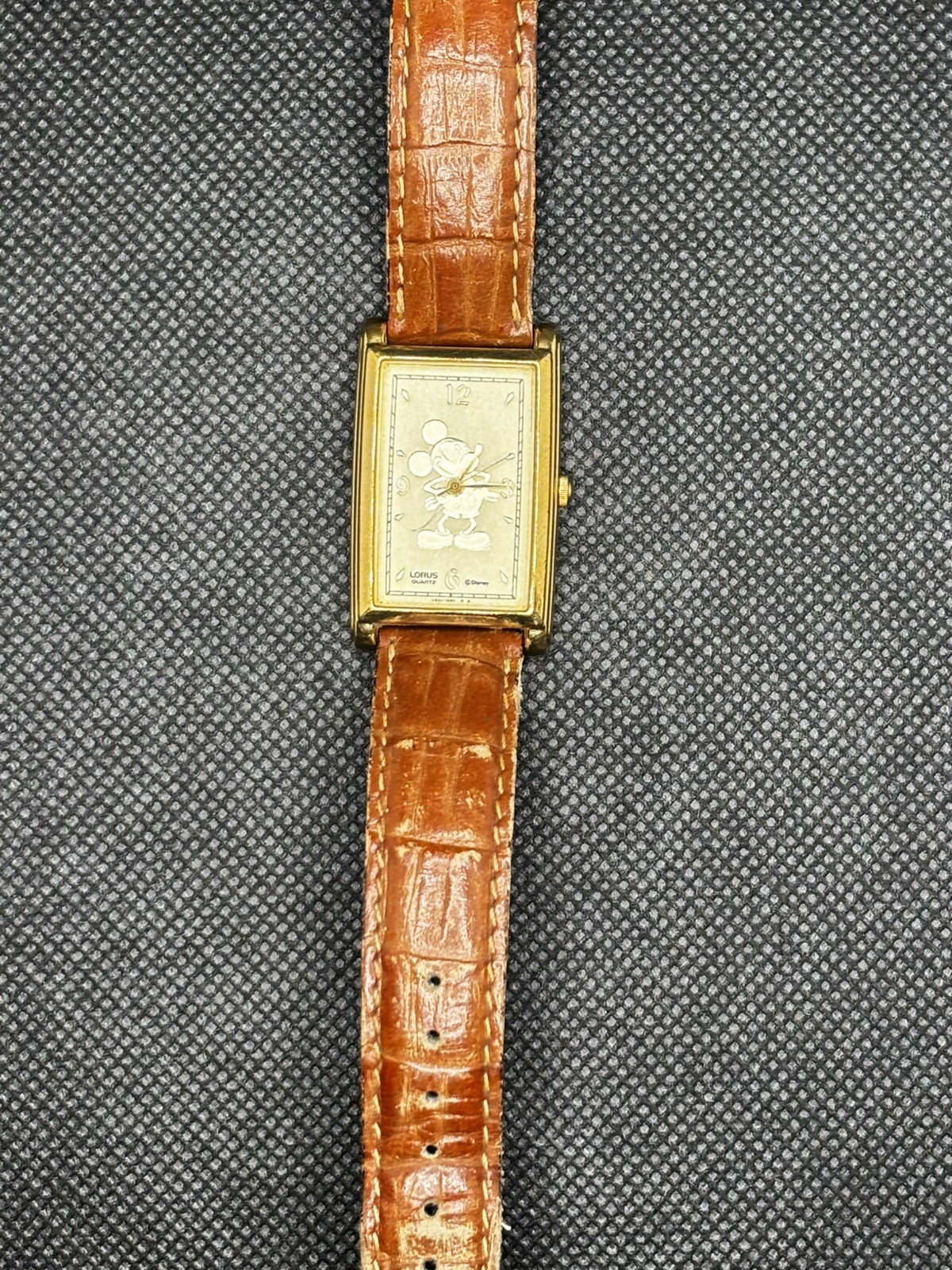 Vintage Lorus by Seiko Mickey Mouse Gold Tone Tank Watch Rectangular Working