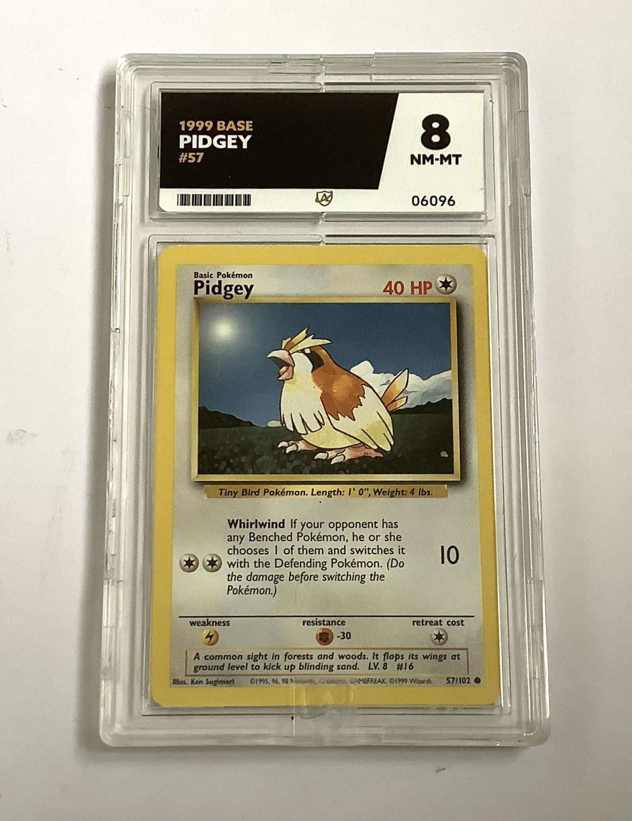 1999 Pokémon Base Set Pidgey 57/102 – ACE 8 NM‑MT – WOTC Vintage Pokemon Card