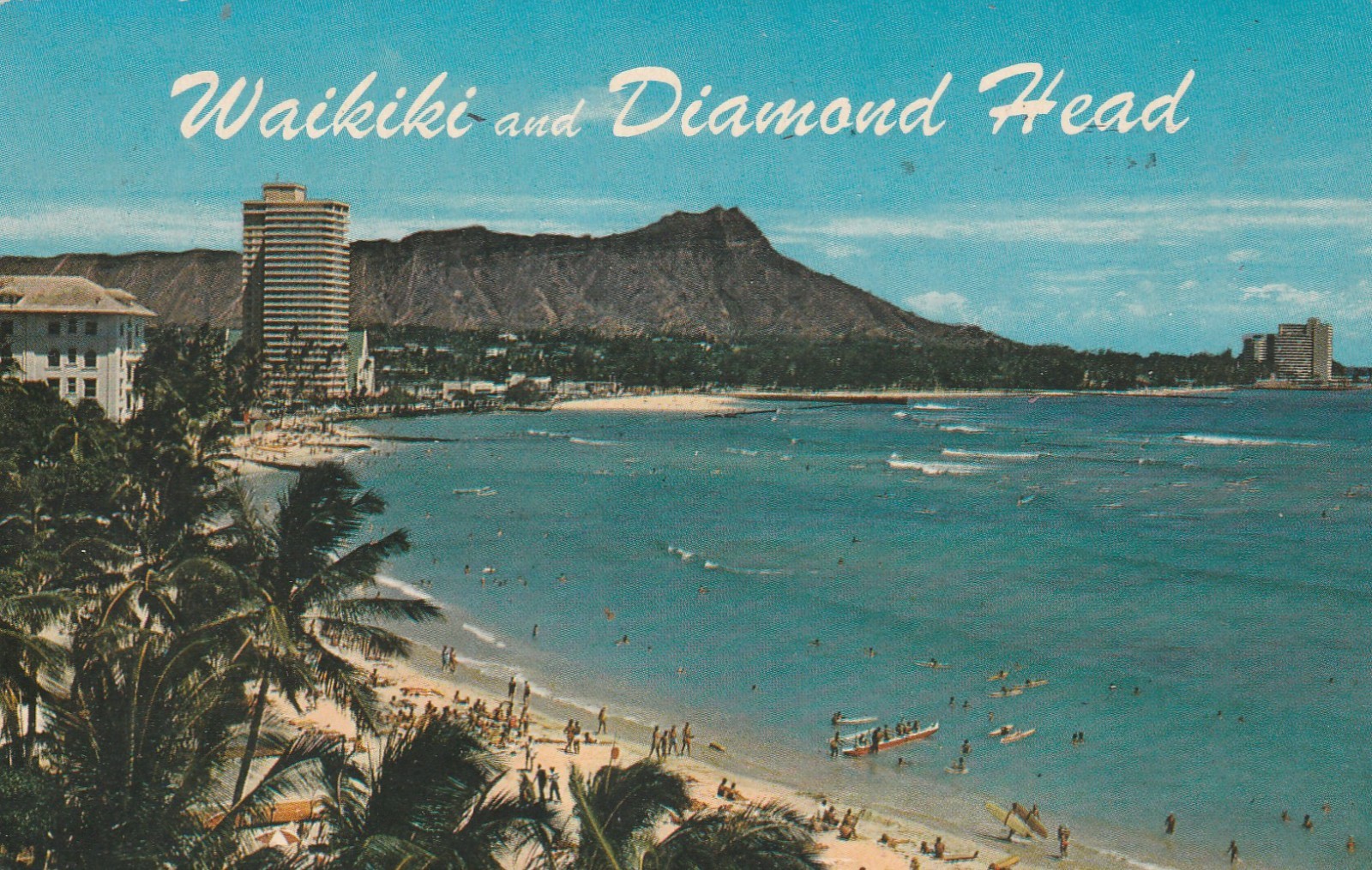 Aerial View - Waikiki and Diamond Head Hawaii Vintage souvenir Postcard