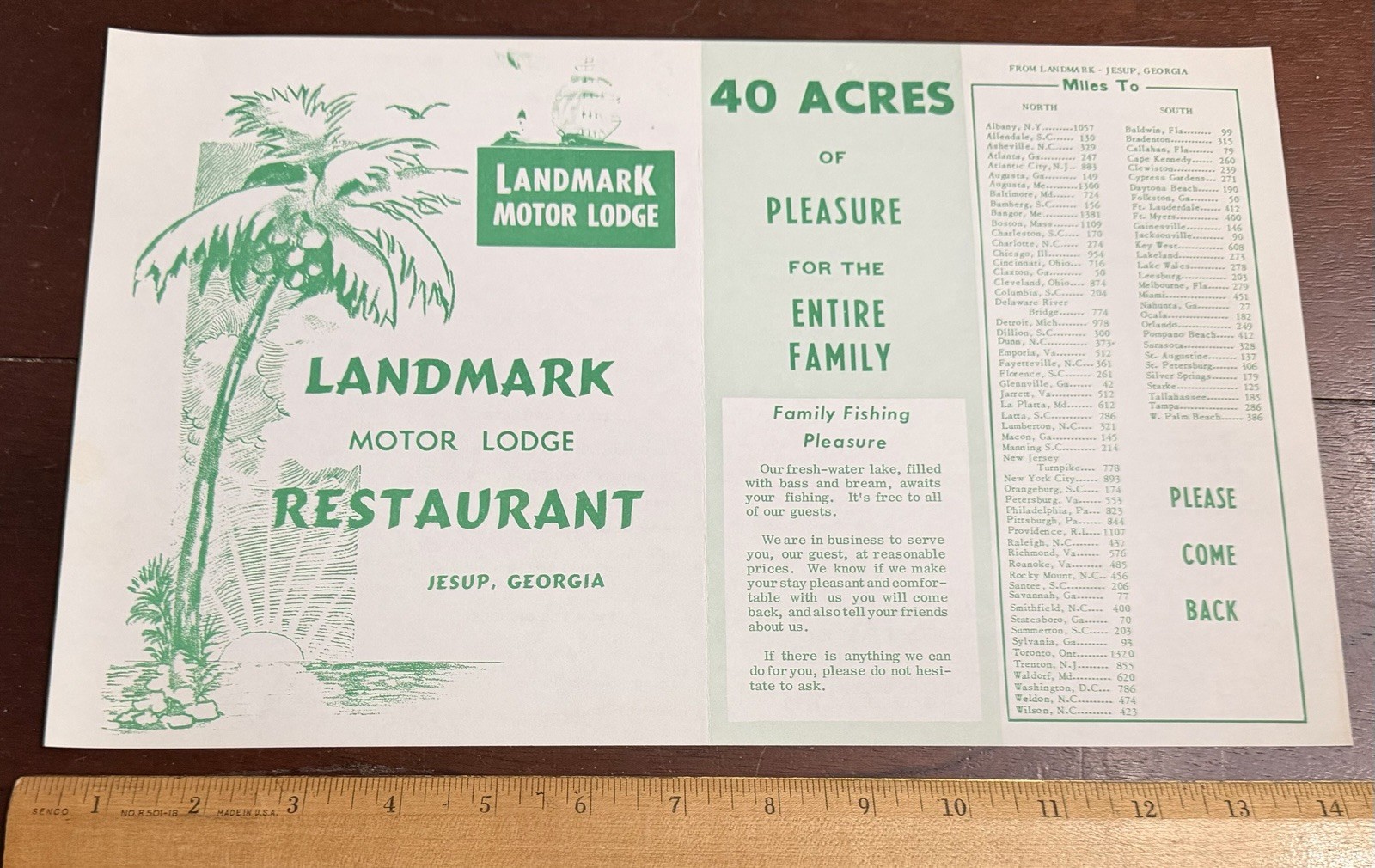 Paper Placemat and MENU LANDMARK MOTOR LODGE RESTAURANT JESUP GEORGIA,DBL SIDED
