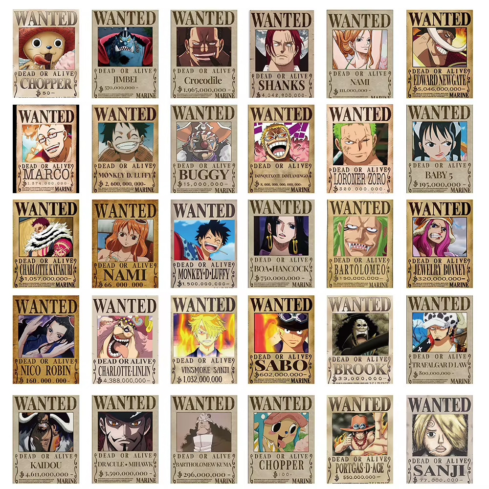 One Piece Wanted Poster Stickers- 10 Pack Random- 4x6Cm- Waterproof Stickers-