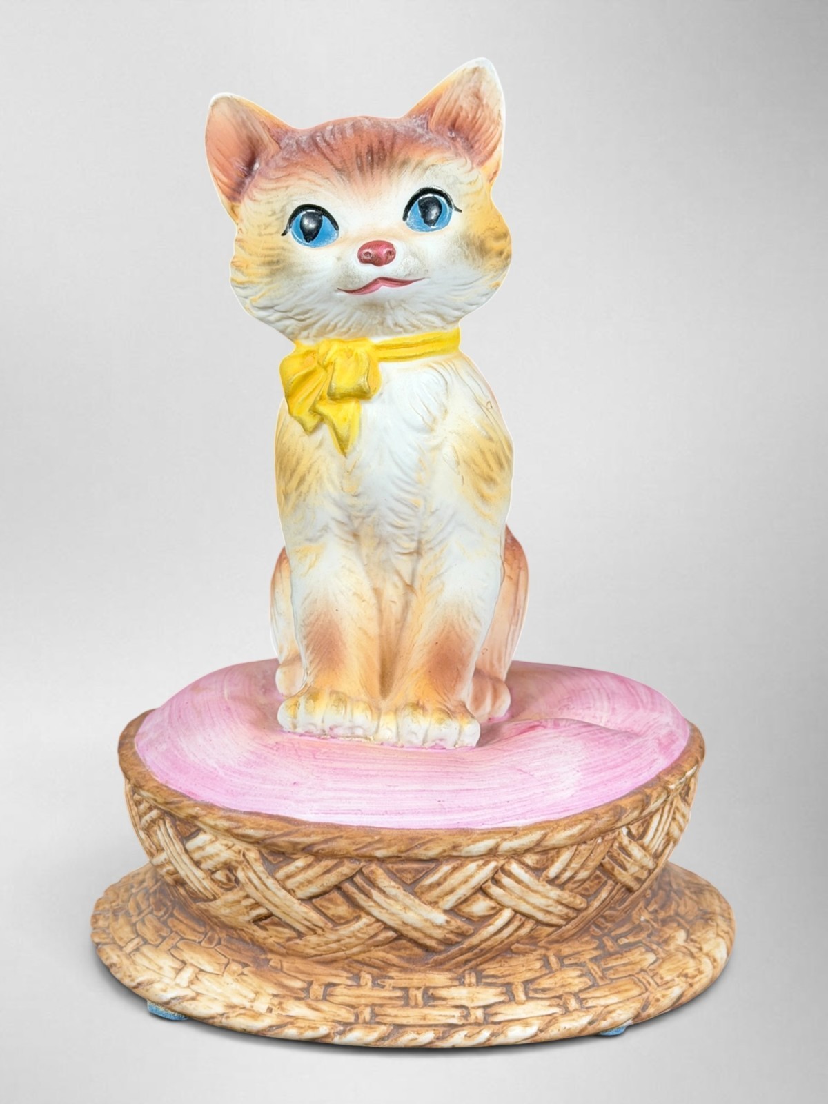 Vintage 1978 Gorham Cat Music Box Tie A Yellow Ribbon Kitten Sankyo Japan