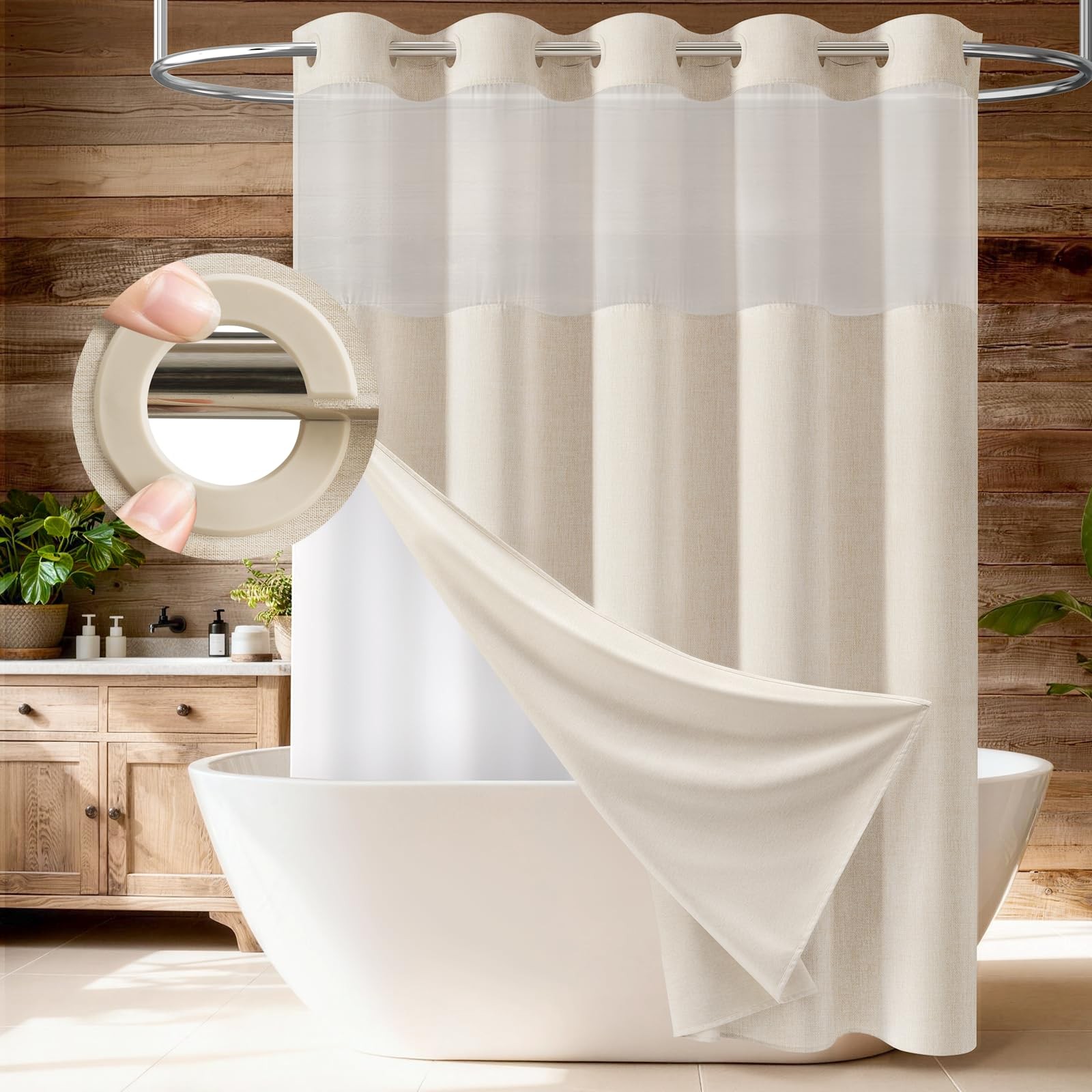 BTTN Ringless Shower Curtain Set, Linen 72