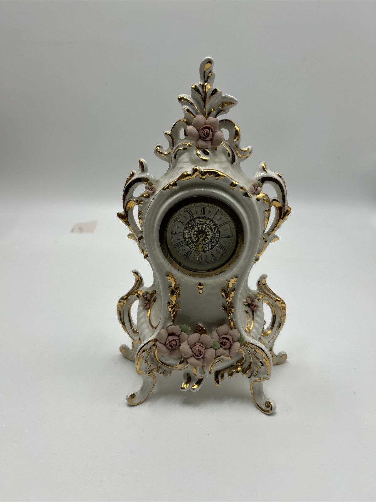 Vintage Narco West Germany Porcelain Ceramic Wind Up Mantel Clock TESTED WORKING
