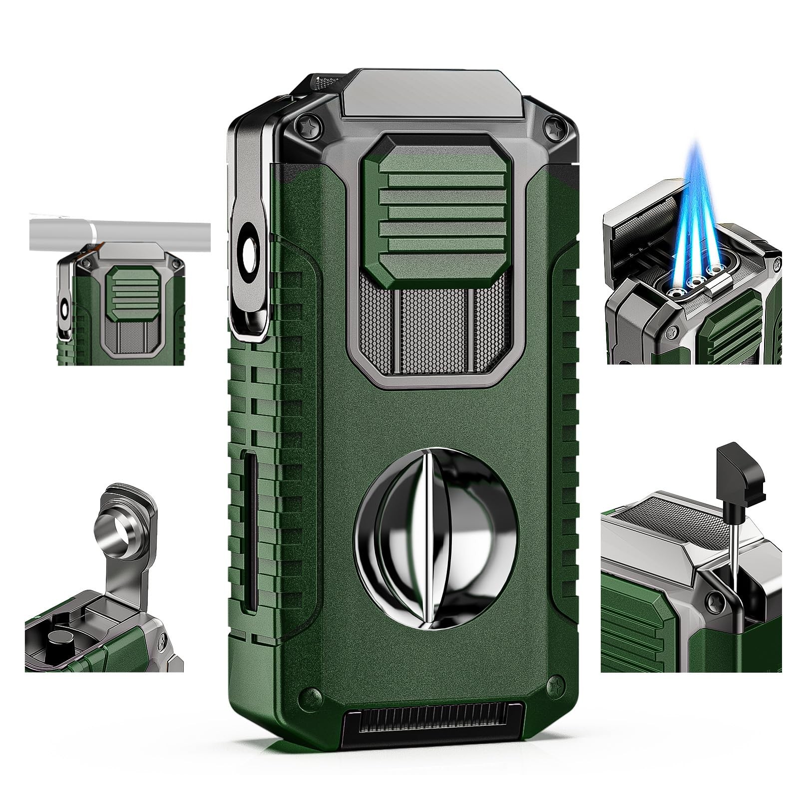 5-in-1 Torch Lighter with Cutter, Punch, Holder, and Draw Enhancer Tool, Trip...