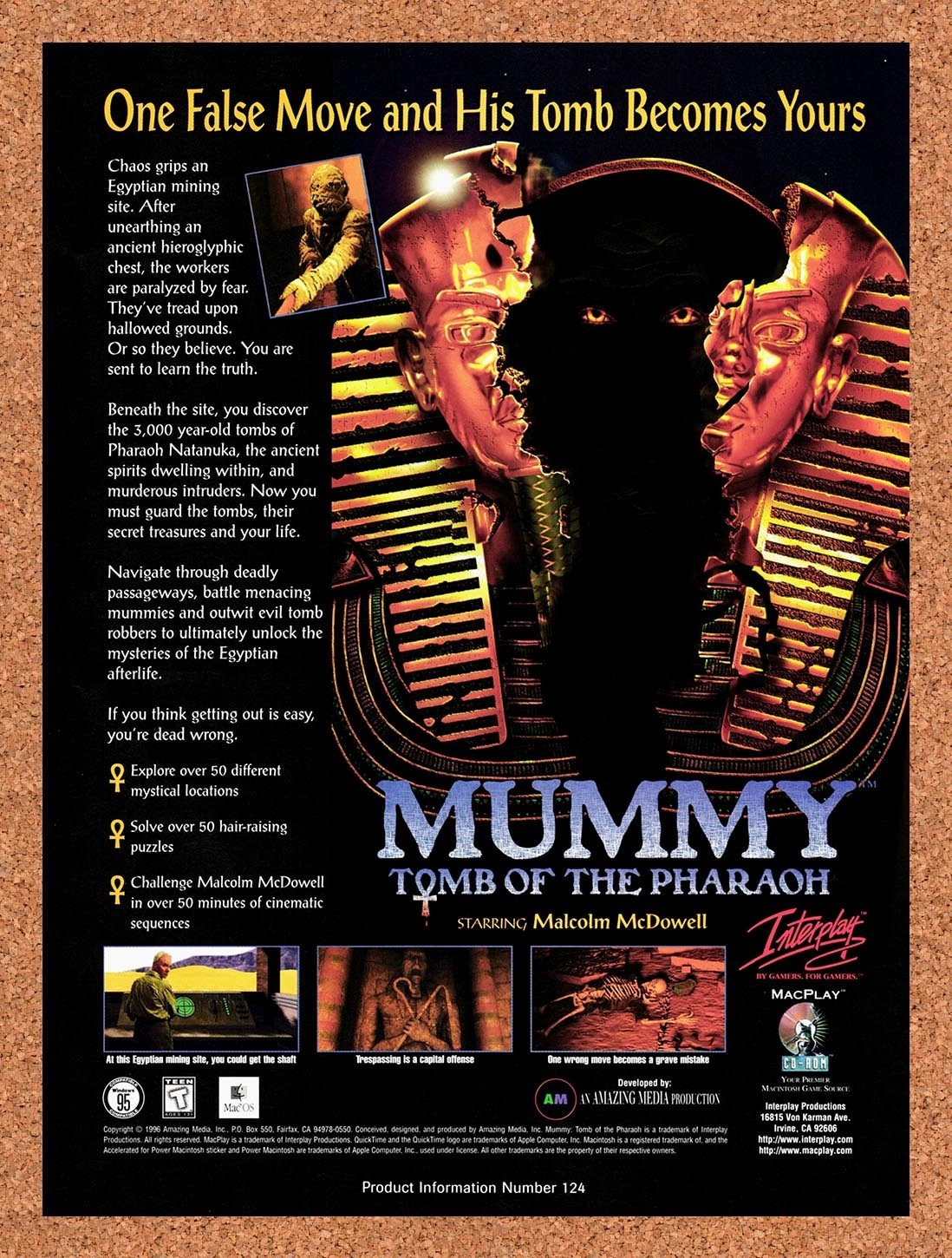 1996 Mummy Tomb Of The Pharaoh PC Original Advertisement / Retro Promo v1