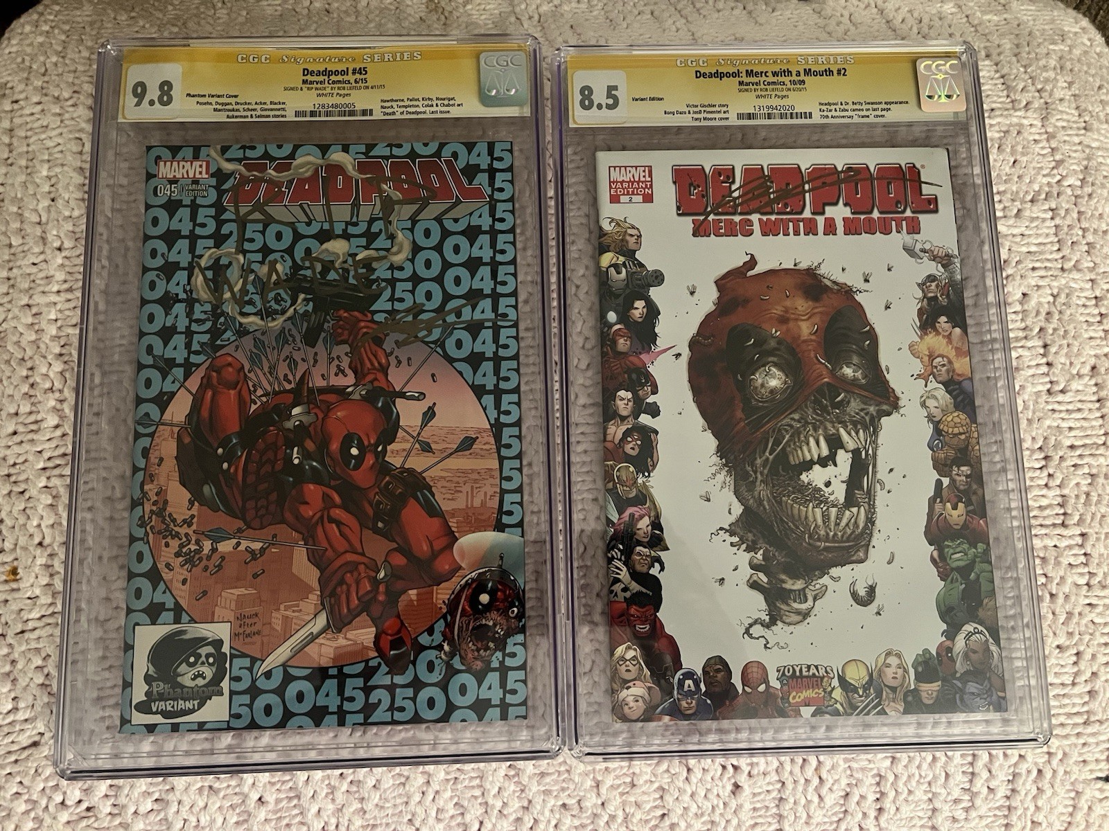 Deadpool #45 (2015) SS CGC 9.8 R.Liefeld “RIP WADE”, DMWTM#2 SS CGC 8.5(pop 1)+8
