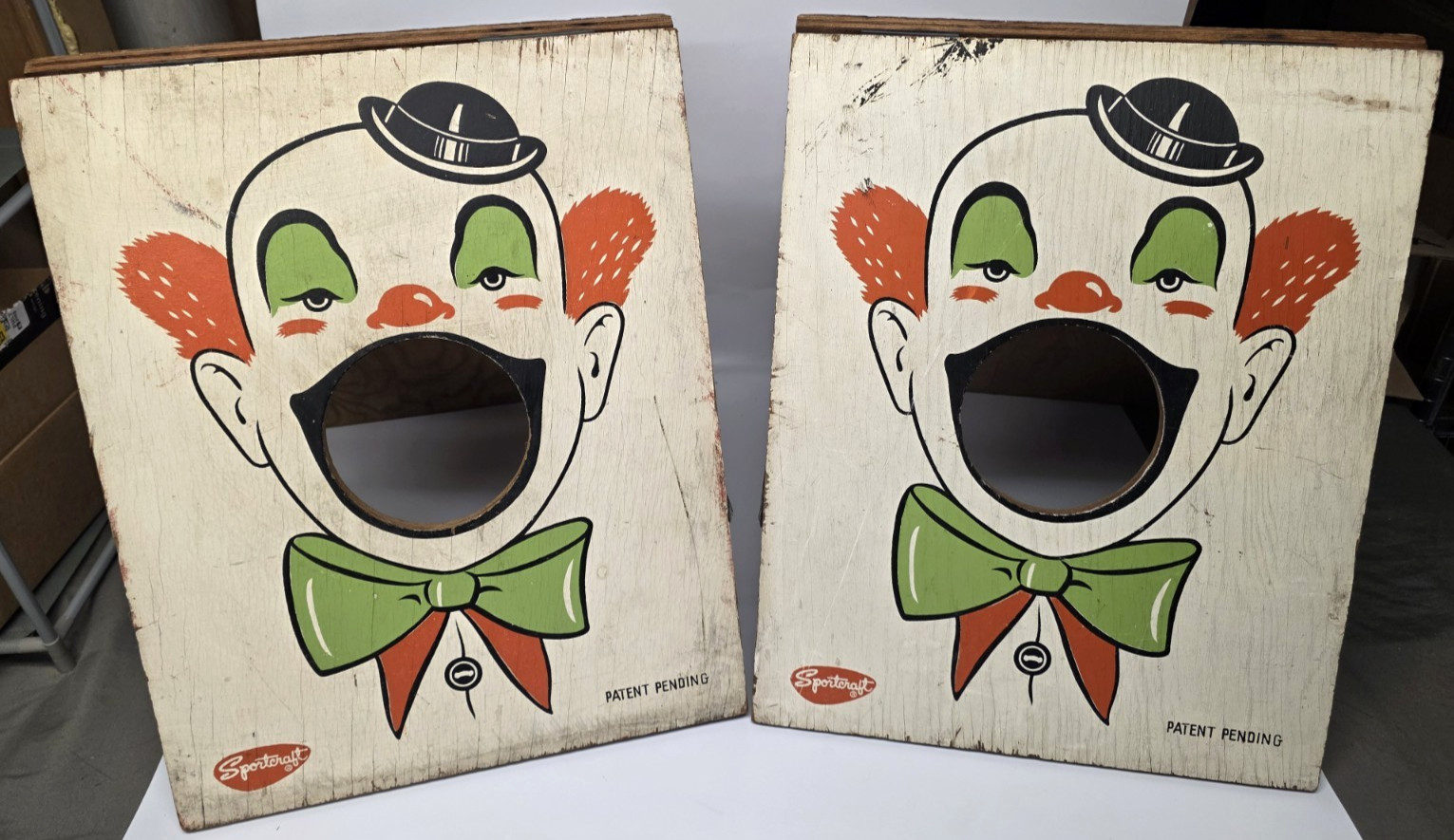 Vintage Sportcraft Hand Painted Beano Clown Bean Bag Toss Carnival Wood - Pair