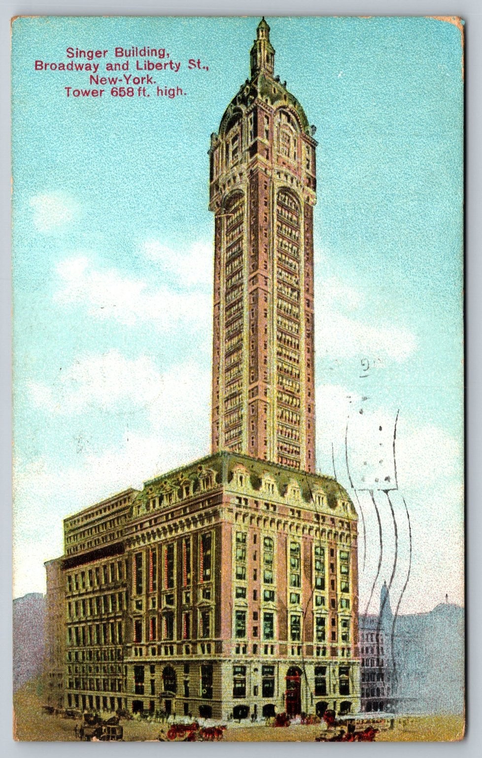 Vintage 1909 Singer Building New York Postcard Broadway Liberty St