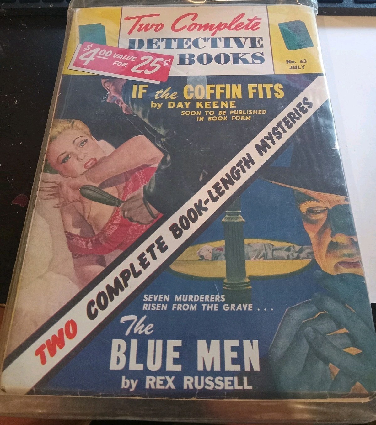 Vtg Two Complete Detective Books #63 July 1950 Pulp Coffin Fits Day Keene Blue