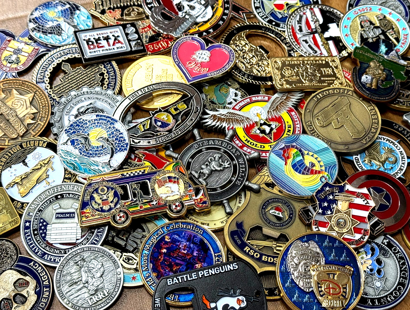 5 Random Challenge Coins Mystery Box - No duplicates - Random Size/Color/Shape