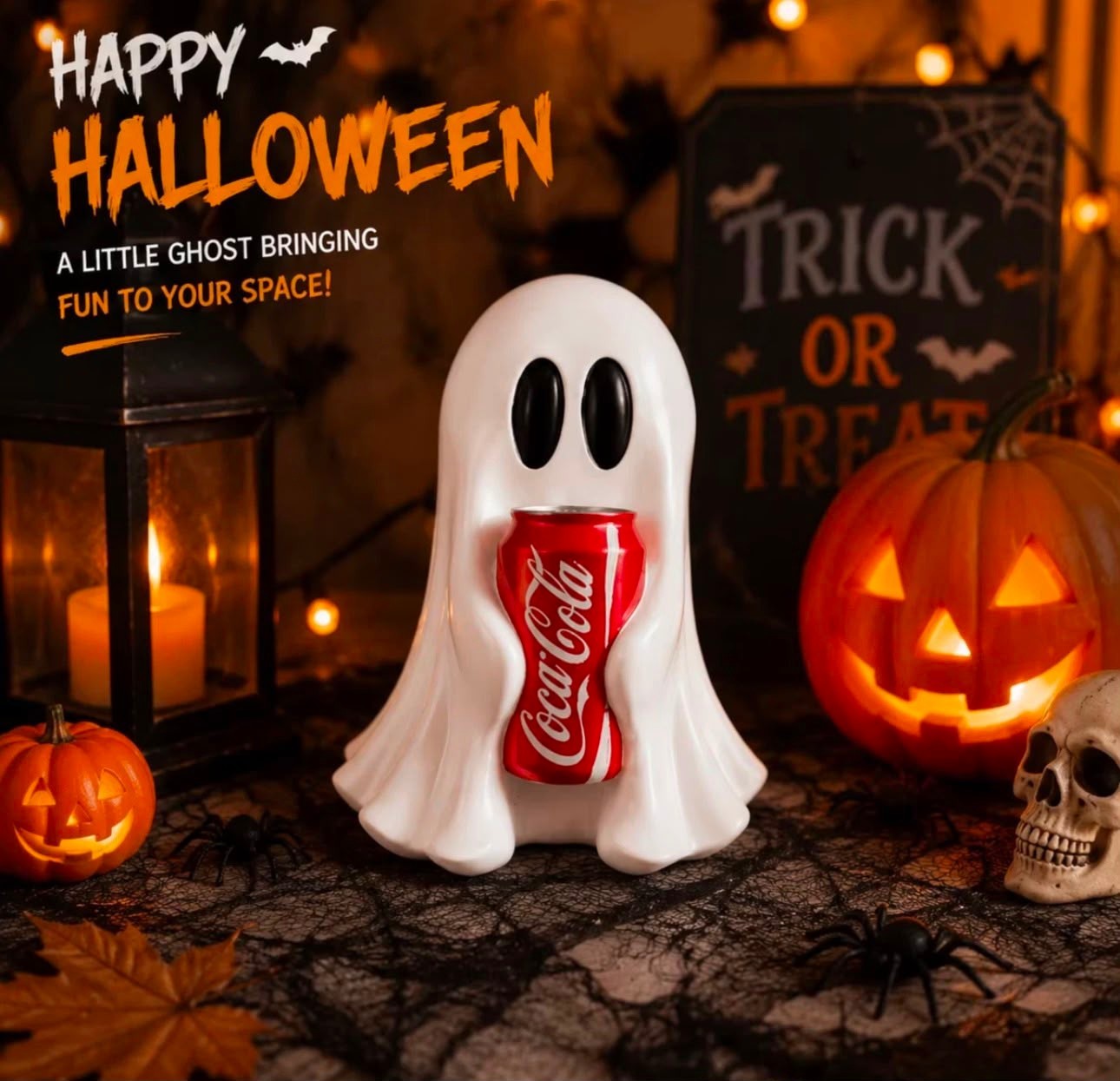 New COCA-COLA Ghost Figurine Holding Coke Can Halloween No drinks