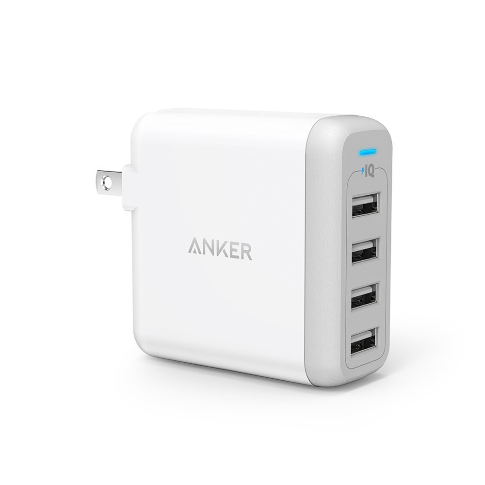 Anker Powerport 4 40W 4-Port Usb Fast Charger With Foldable Plug, White